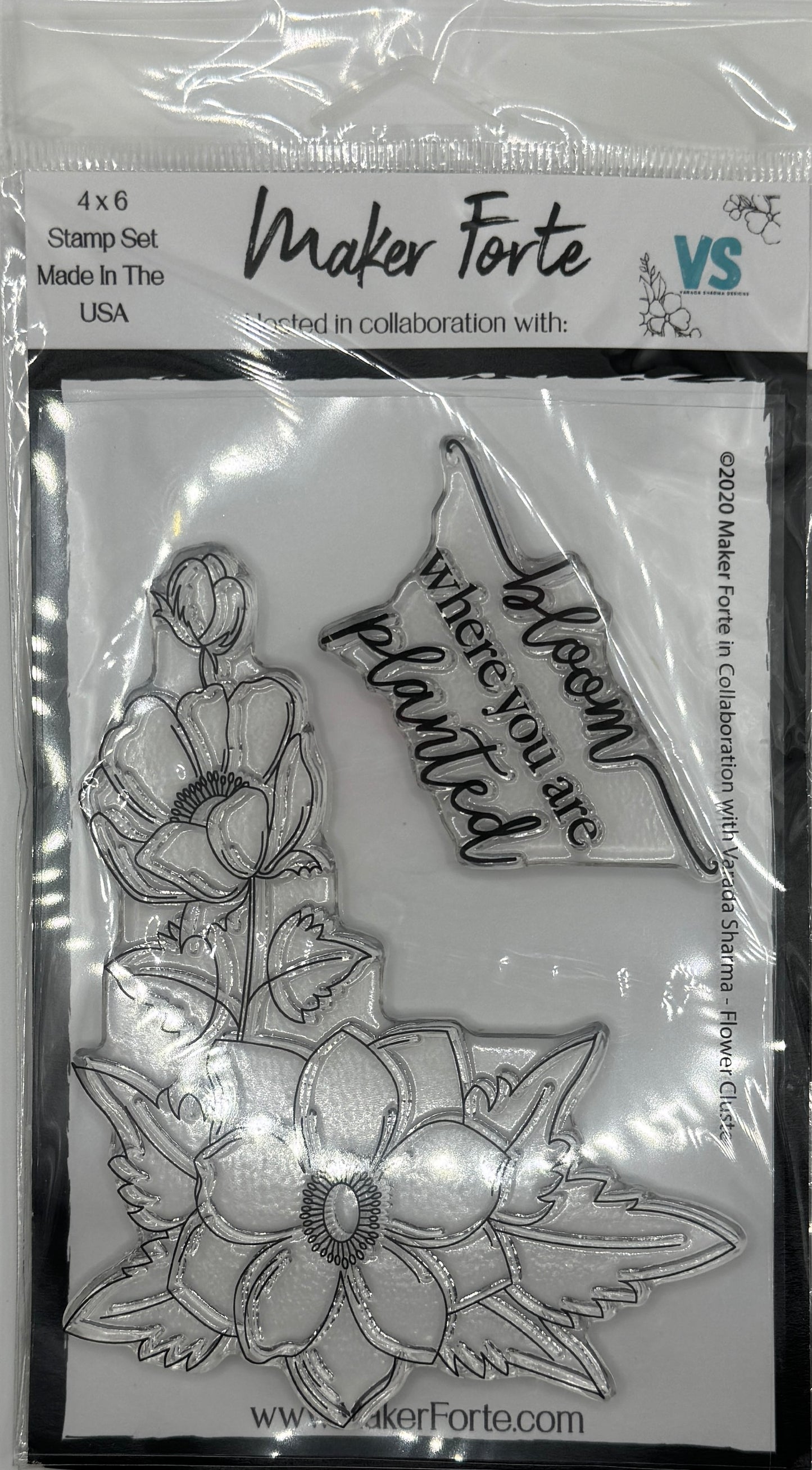Flower Cluster 4x6 Clear Photopolymer Stamp Set – Large Floral Arrangement & “Bloom Where You Are Planted” Sentiment