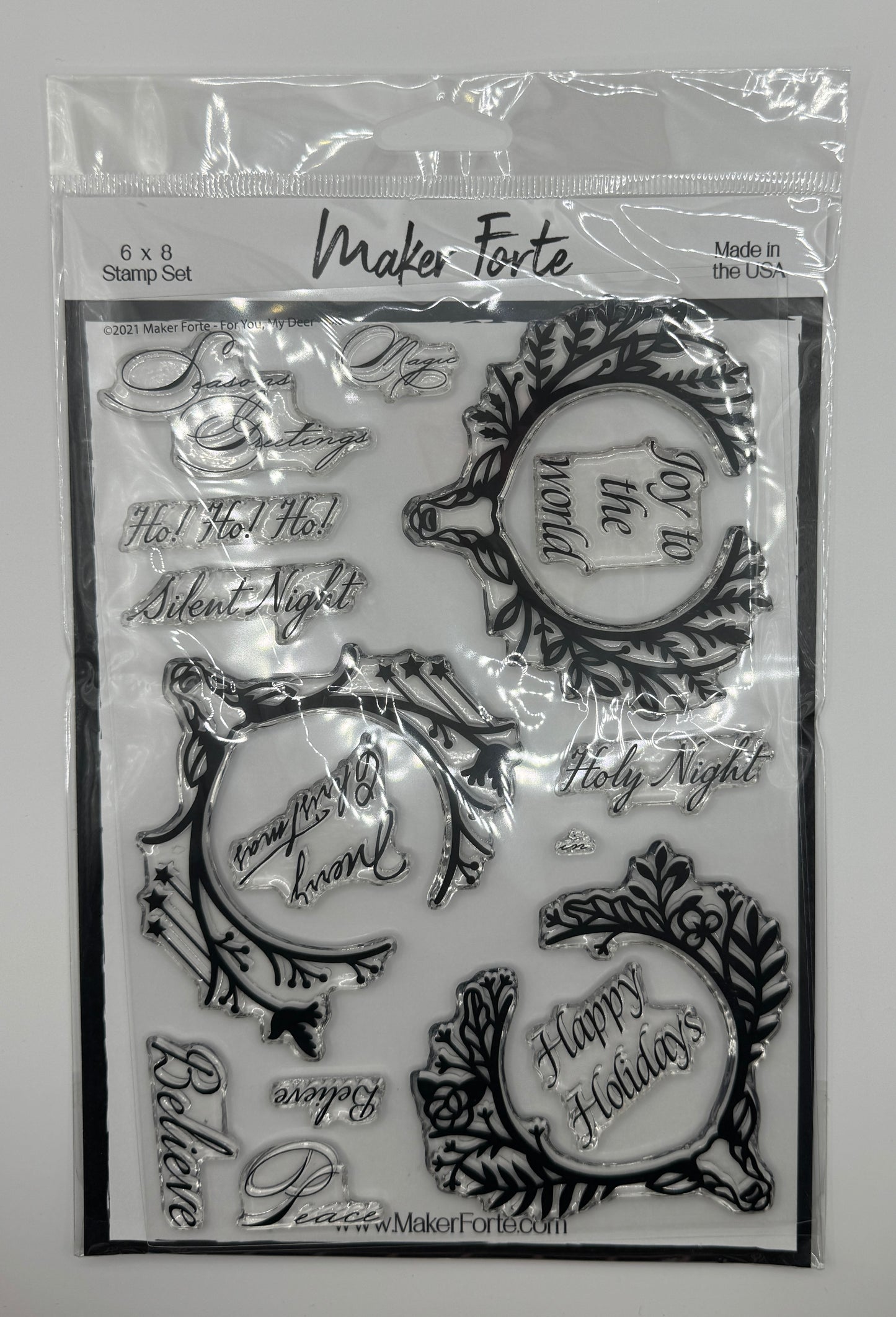 For My Dear Stamp Set 6x8 Photopolymer | Christmas Wreath Frames & Holiday Sentiments | Made in USA