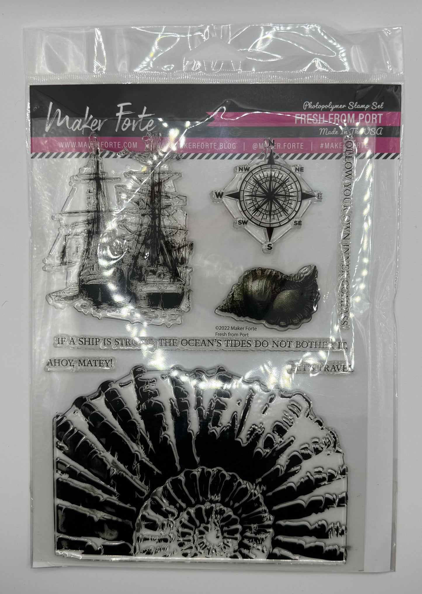 Fresh From Port 6x8 Stamp Set | Nautical Ship & Seashell Stamps | Coastal Cardmaking | Made in USA