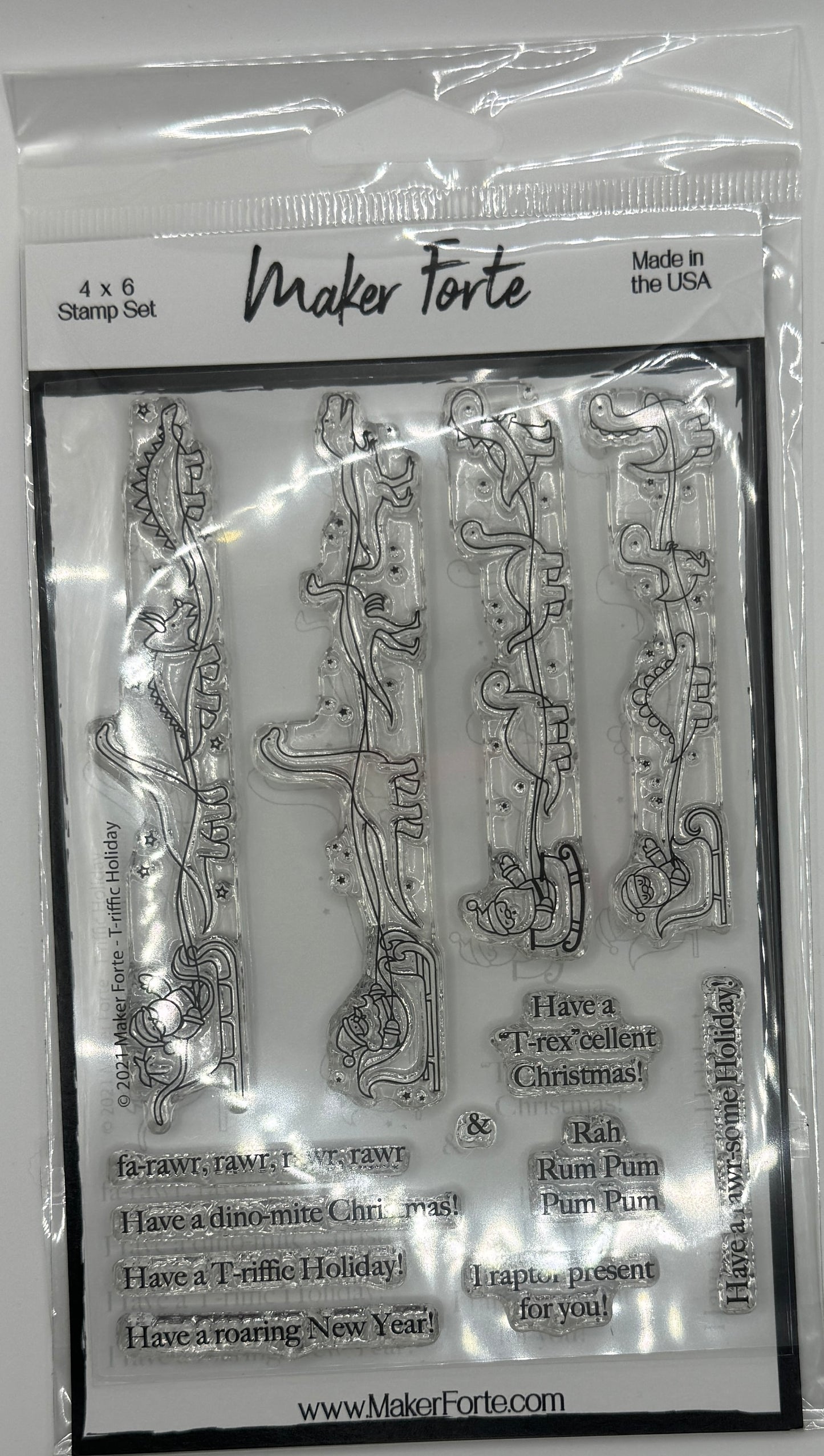 T-eriffic Holiday 4x6 Stamp Set | Dinosaur Christmas Stamps | Kids Holiday Cardmaking | Made in USA