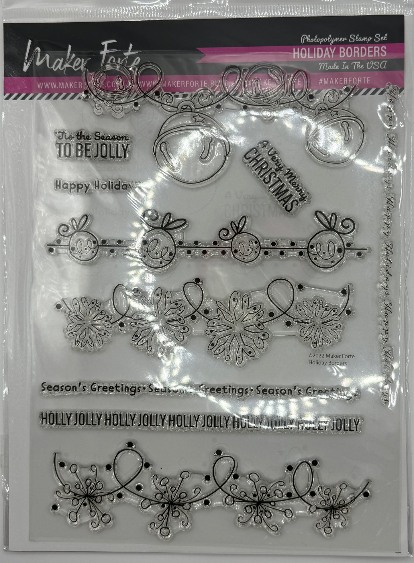 Holiday Borders Photopolymer Stamp Set 6x8 | Christmas Garland, Ornament & Snowflake Border Stamps