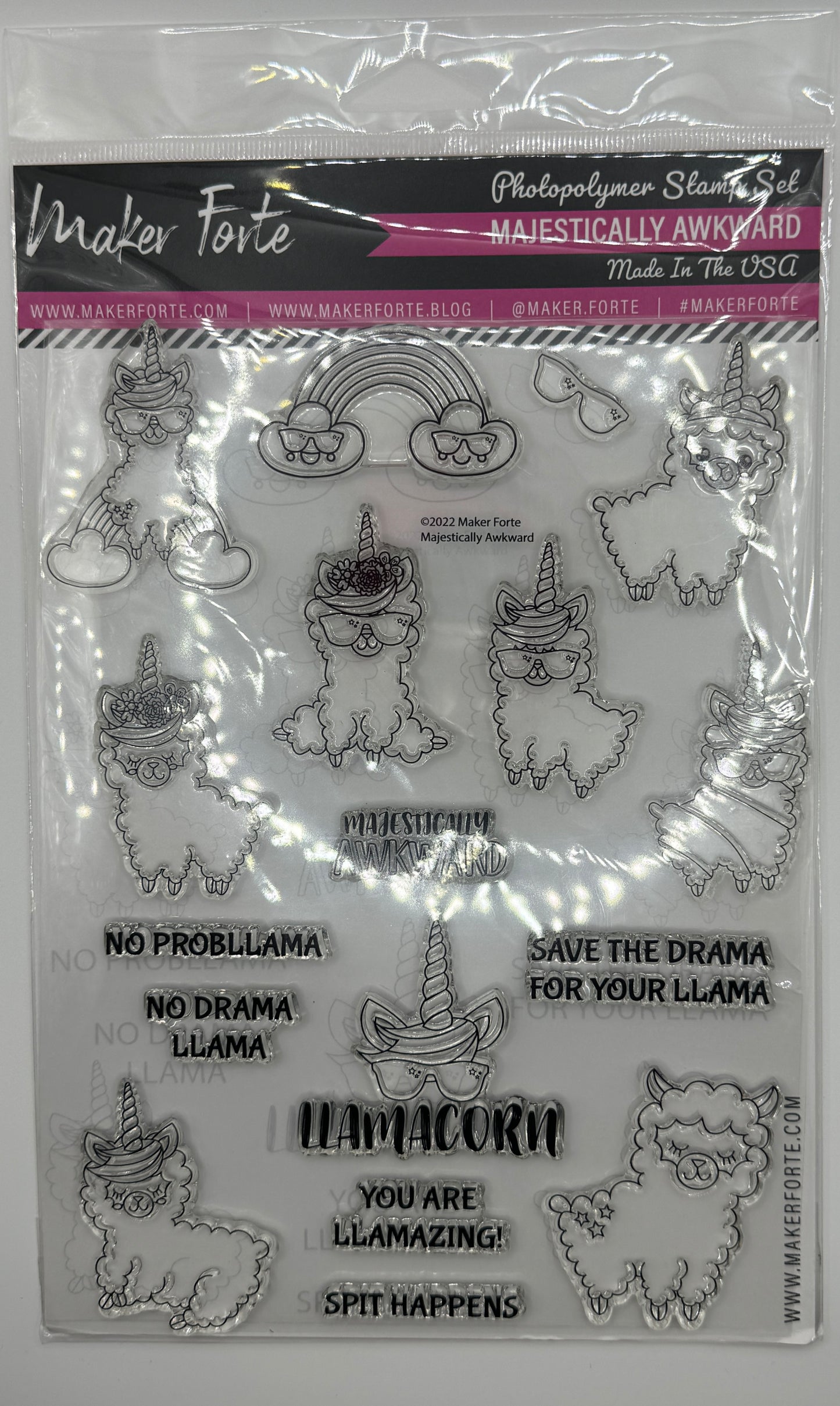 Majestically Awkward 6x8 Stamp Set | Llamacorn & Funny Llama Sentiments | Made in USA