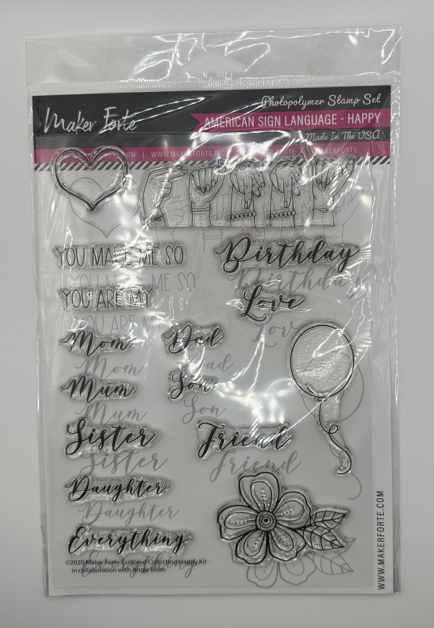 American Sign Language – Happy Stamp Set 6x8 Photopolymer | ASL Birthday & Love Sentiments | Made in USA
