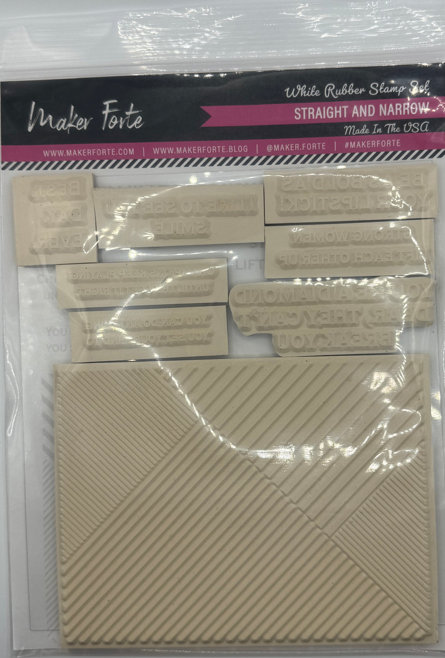 Straight and Narrow 6x8 White Rubber Stamp Set – Geometric Stripe Background & Sentiments – Made in USA