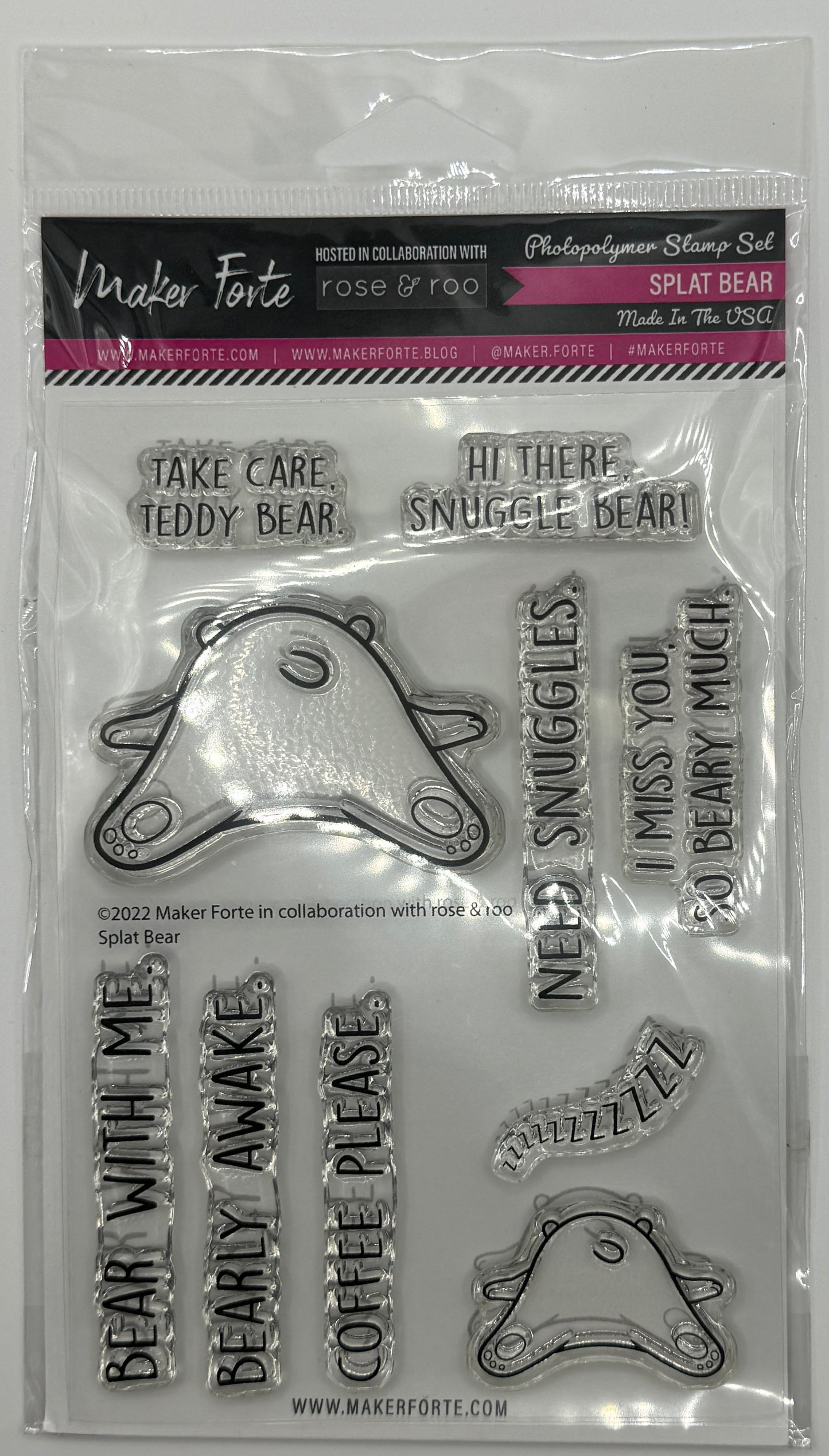 Splat Bear Stamp Set 4x6 – Snuggly Teddy Bear Photopolymer Stamps | Made in USA