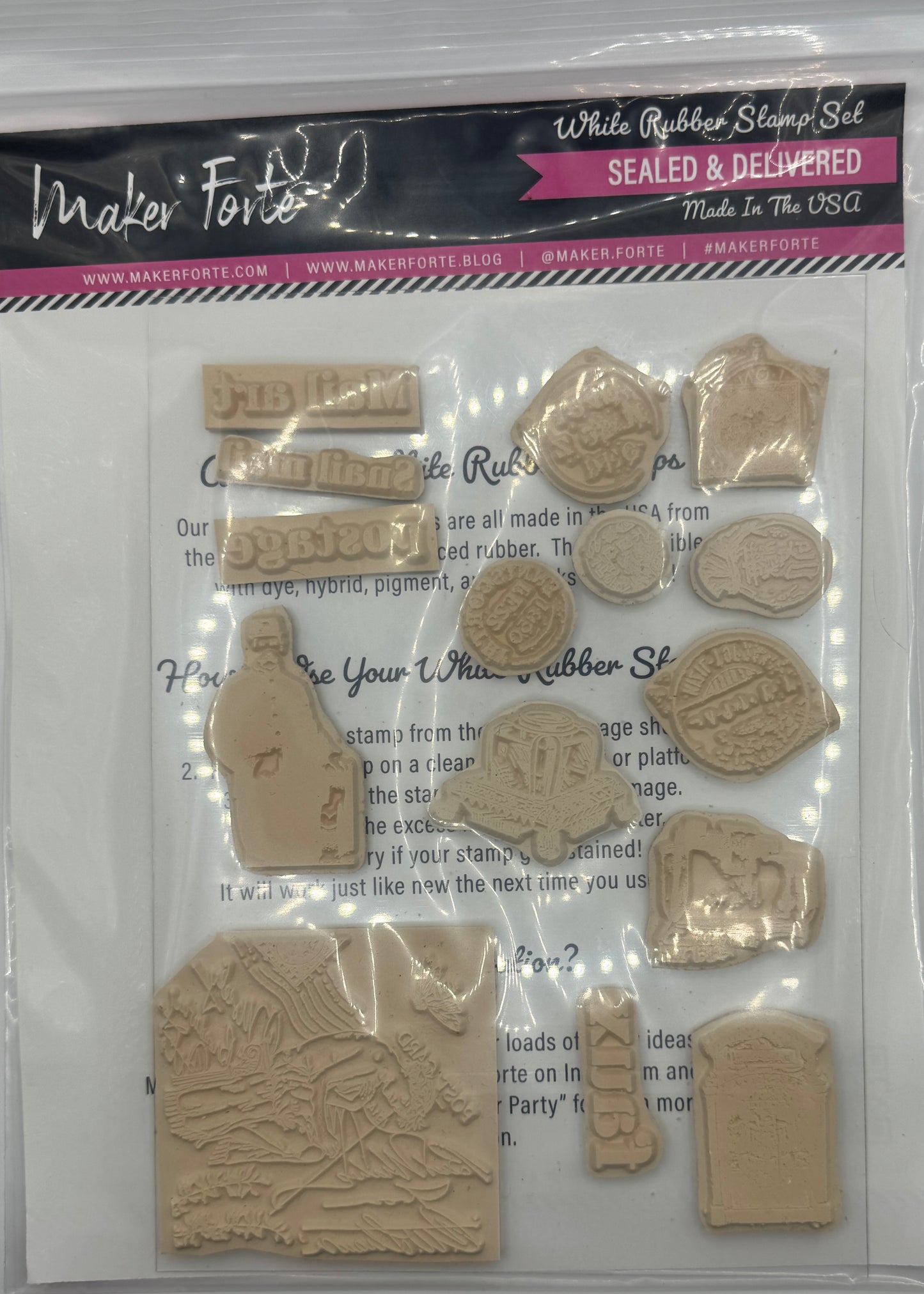 Sealed & Delivered 6x8 White Rubber Stamp Set β Vintage Postal, Mail Art & Ephemera Stamps β Deep Etched Made in USA