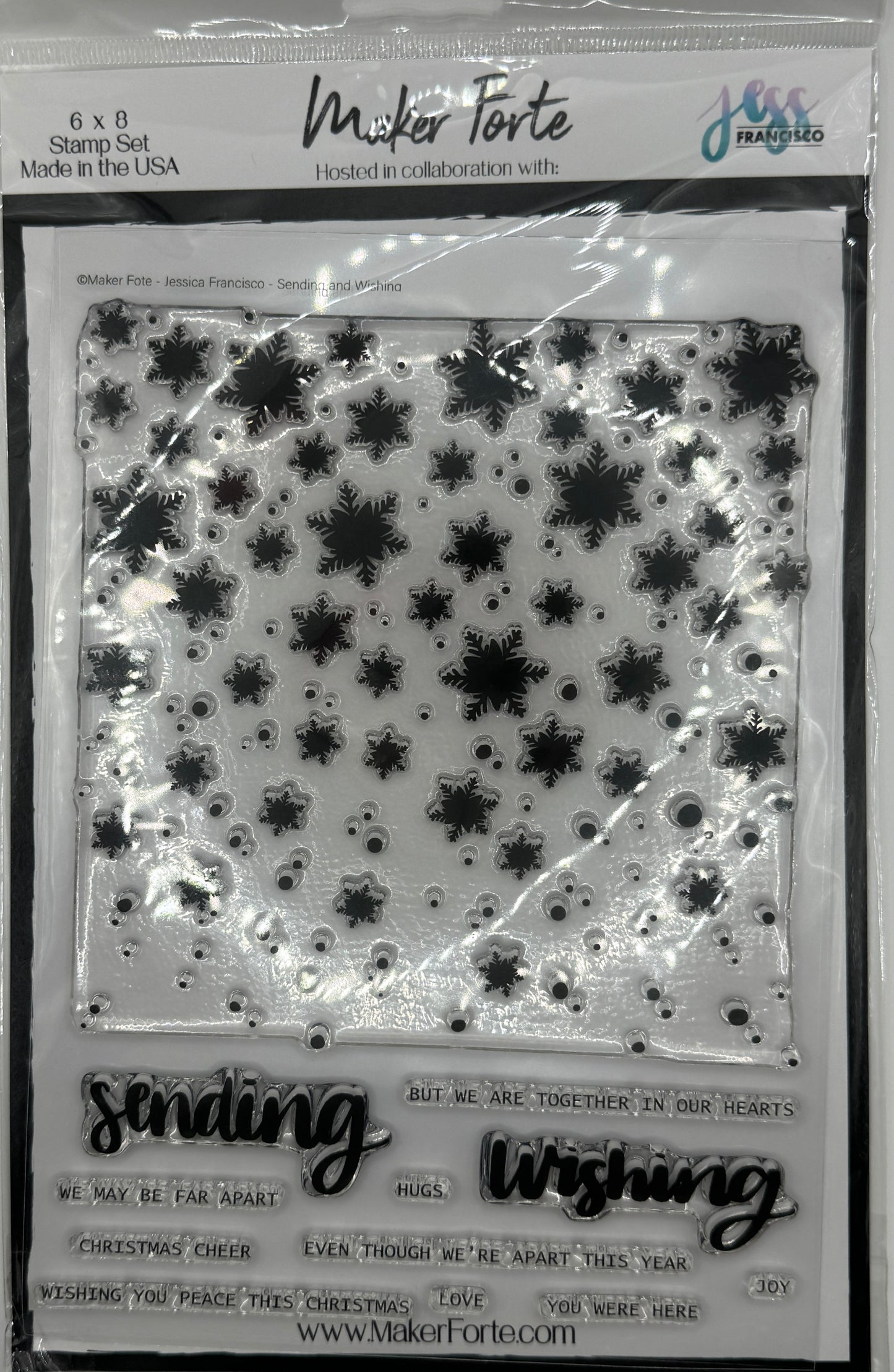 Sending and Wishing Photopolymer Stamp Set 6x8 | Snowflake Background Christmas Sentiment Stamps