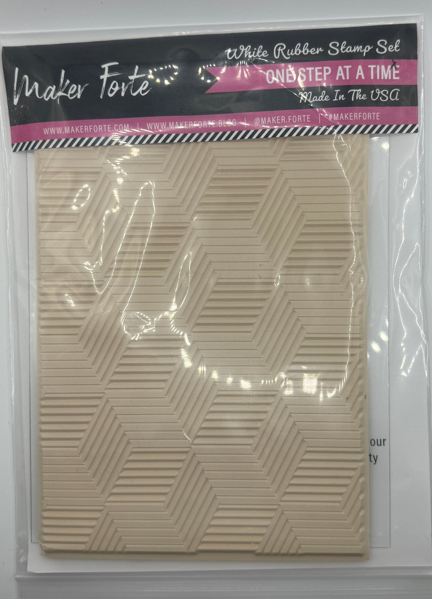 One Step at a Time 6x8 White Rubber Background Stamp – Geometric Chevron Pattern – Made in USA