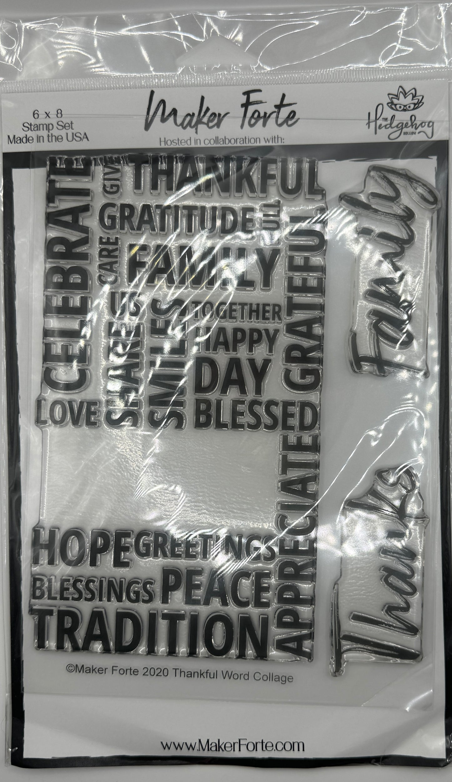 Thankful Words Collage 6x8 Stamp Set | Gratitude Typography Background Stamp | Made in USA
