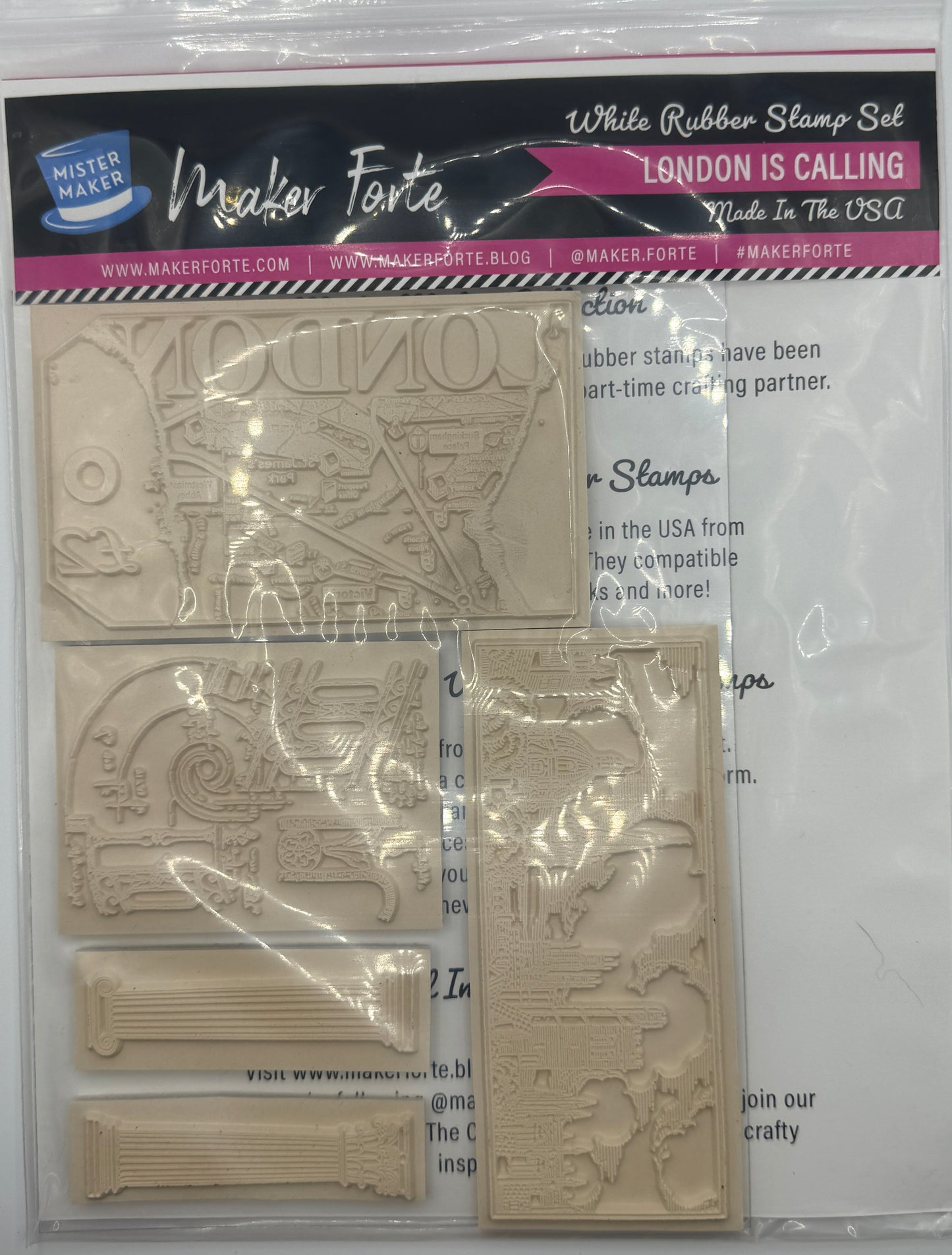 London Is Calling 6x8 White Rubber Stamp Set – Vintage London Travel, British Postmark & Collage Stamps – Deep Etched Made in USA