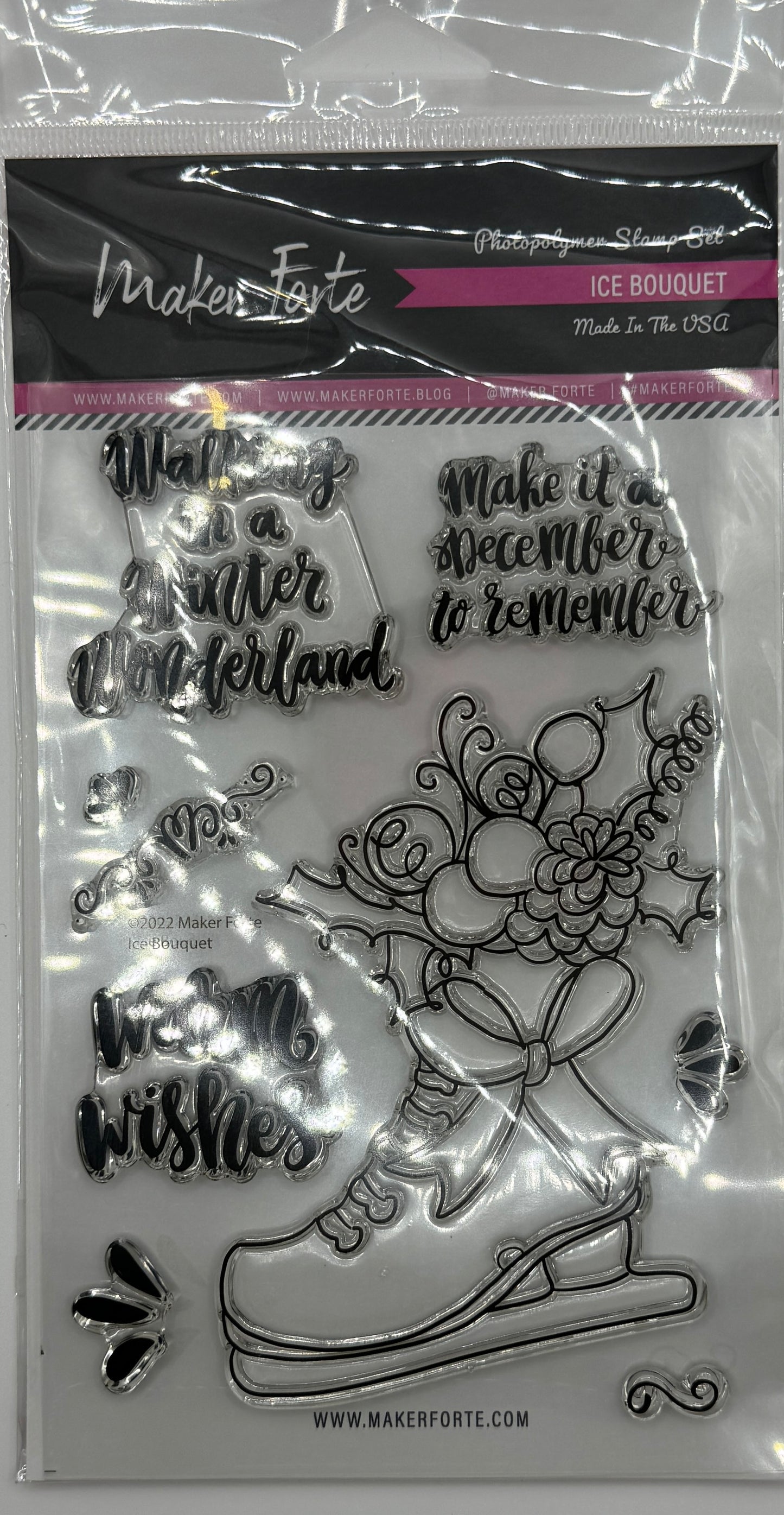 Ice Bouquet Stamp Set 4x6 – Winter Skate Floral Photopolymer Stamps | Made in USA