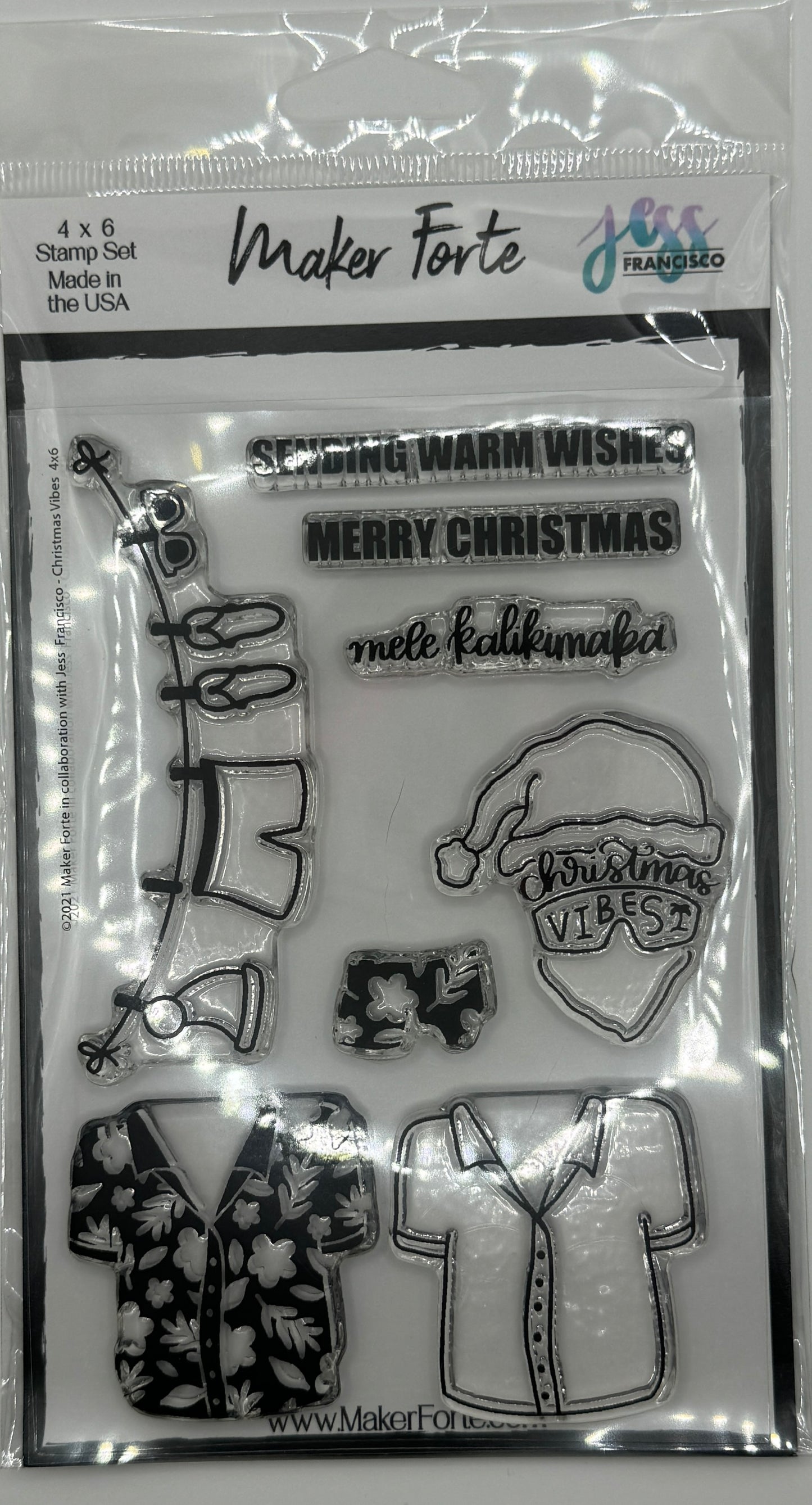 Christmas Vibes Stamp Set 4x6 – Tropical Holiday Photopolymer Stamps | Made in USA