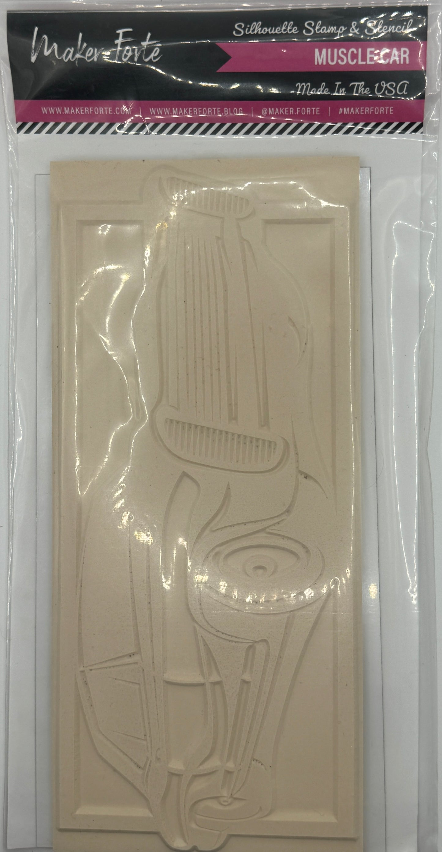 Muscle Car – 4x8 White Rubber Stamp | Classic Vintage Car Silhouette Stamp | Made in the USA
