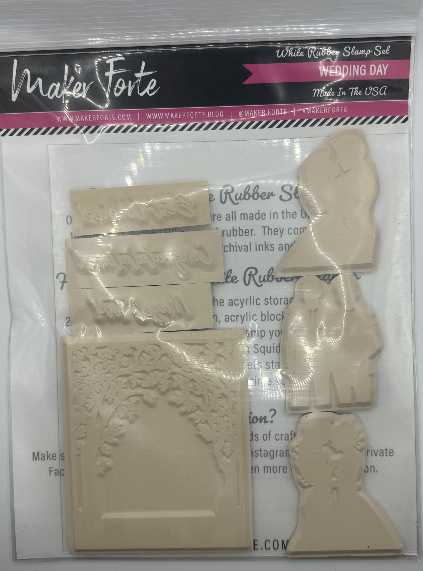 Wedding Day 6x8 White Rubber Stamp Set – Bridal Silhouettes & Arch Background – Made in USA