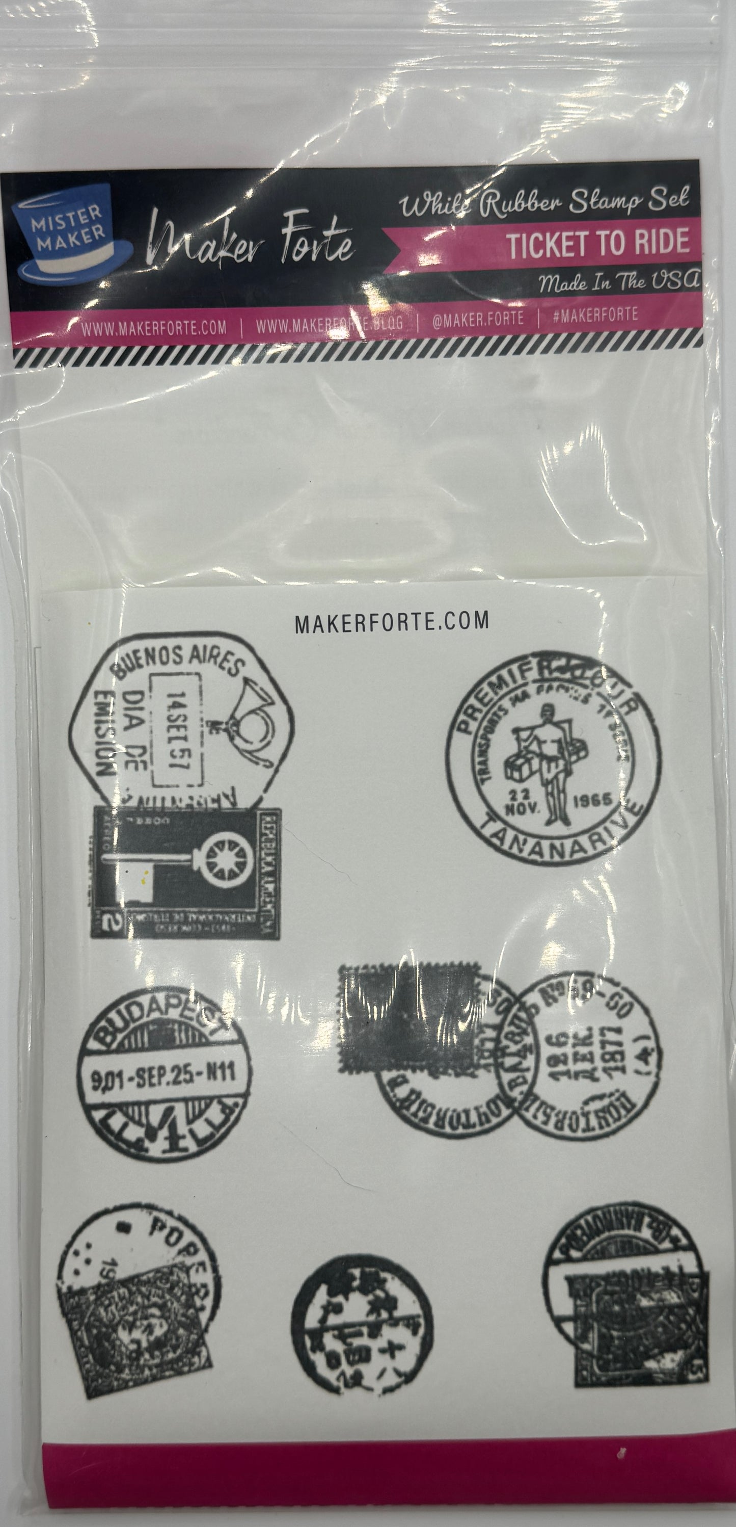 Ticket to Ride 4x5 White Rubber Stamp Set – Vintage Travel Postmarks & Passport Stamps – Deep Etched Made in USA