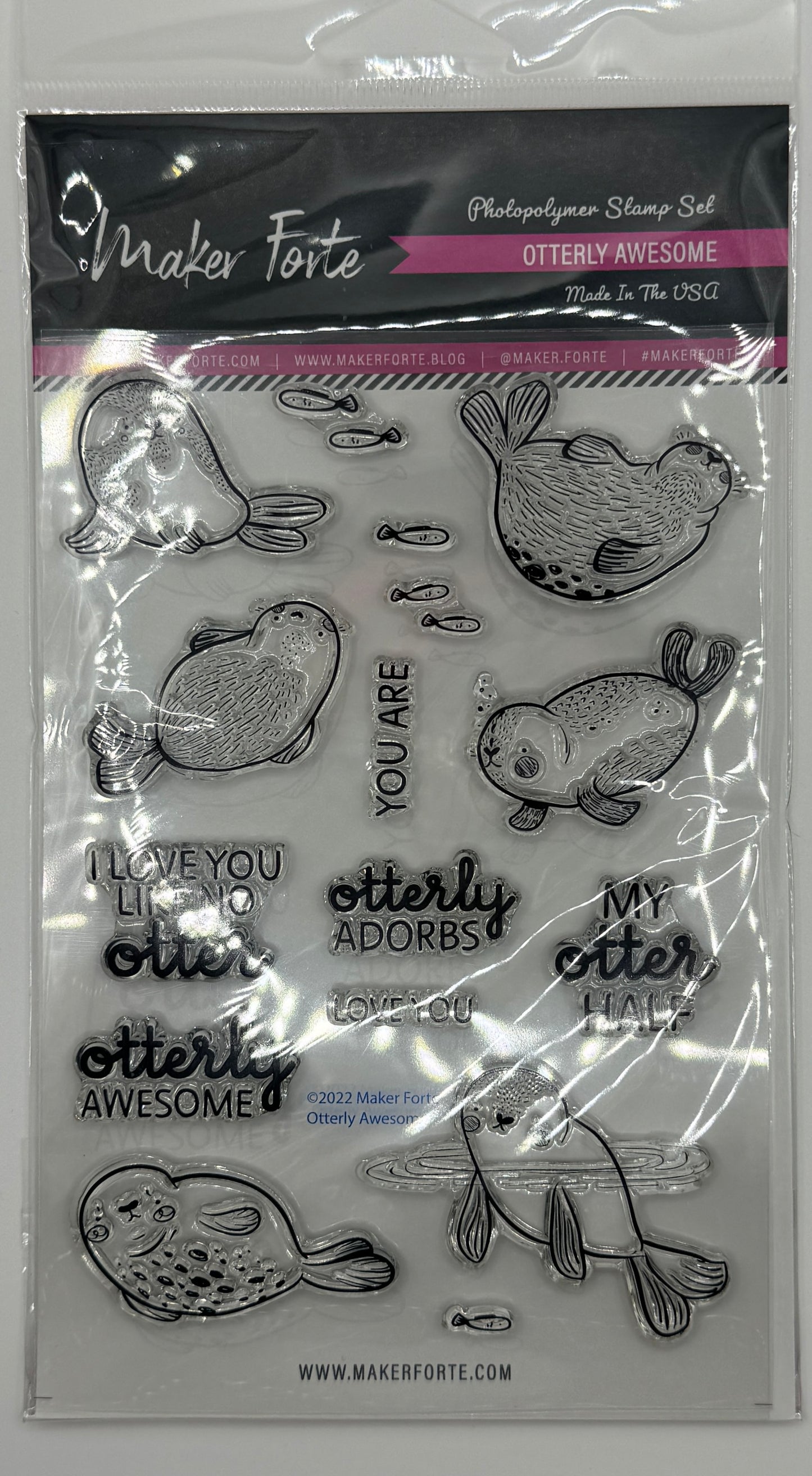 Otterly Awesome 6x8 Stamp Set | Cute Otter Clear Stamps | Pun Sentiments for Love & Friendship Cards | Made in USA