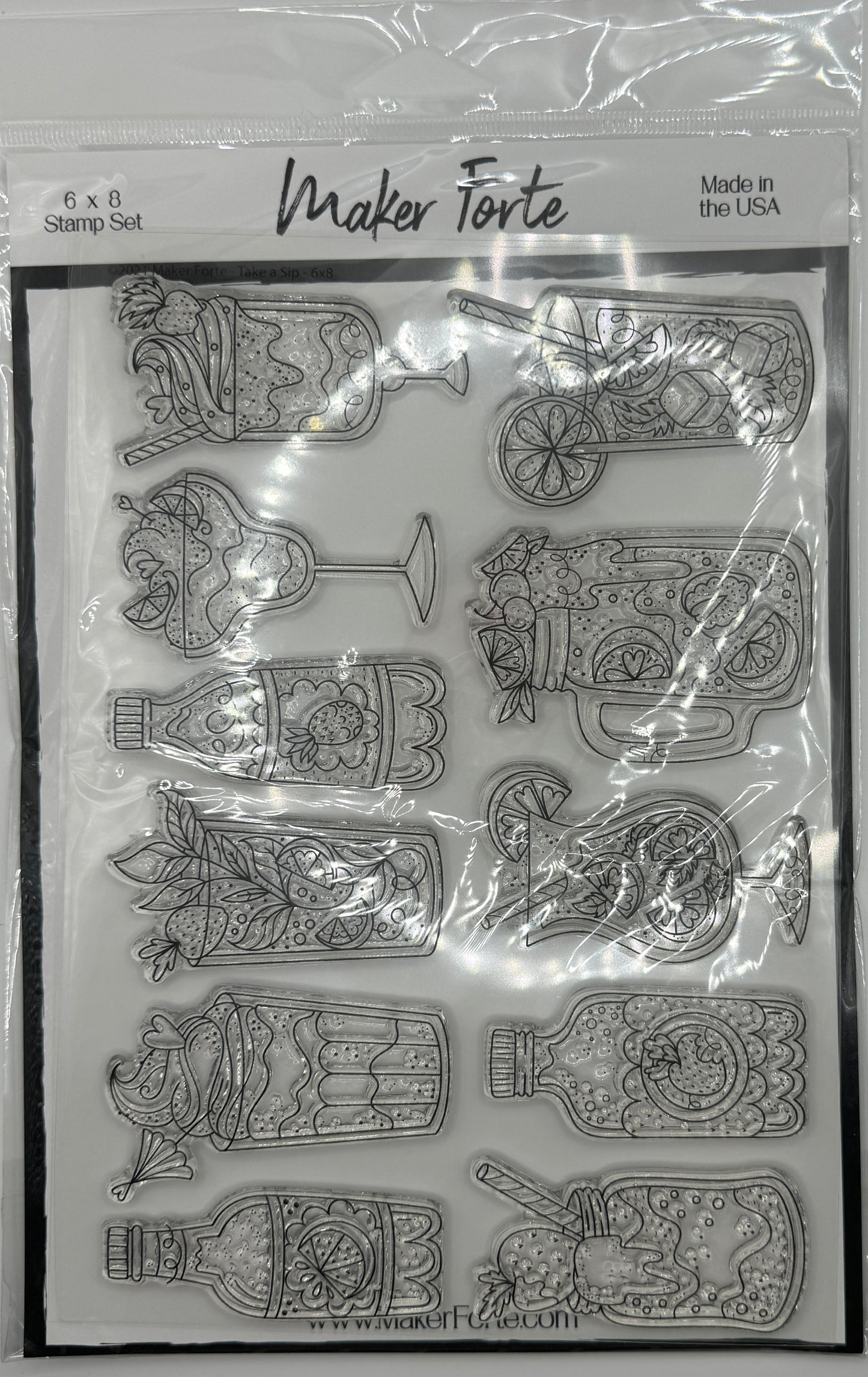 Take a Sip 6x8 Stamp Set | Cocktail, Mocktail & Summer Drink Stamps | Made in USA