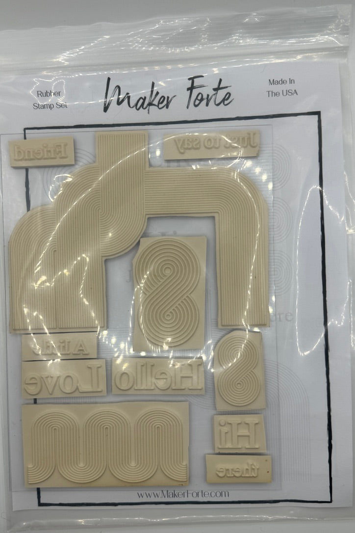 Twists & Turns – 6x8 White Rubber Stamp Set | Retro Geometric Pattern & Sentiment Stamps | Made in the USA