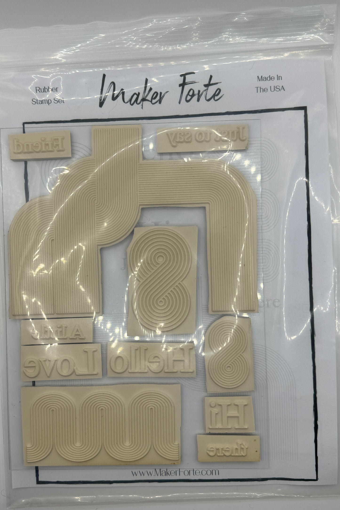 Twists and Turns 6x8 White Rubber Stamp Set – Retro Geometric Background & Sentiments – Made in USA