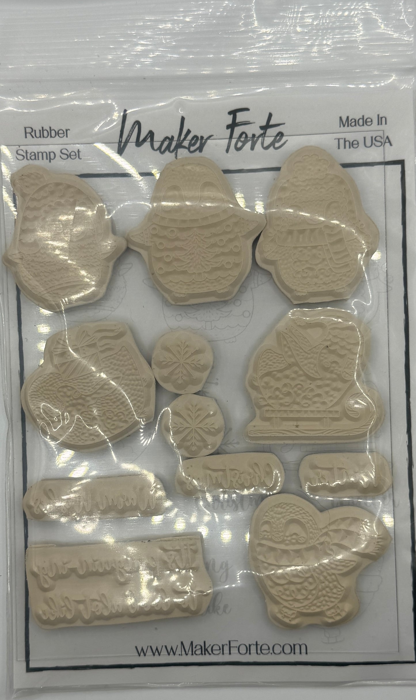 Warm Winter Wishes 4x6 White Rubber Stamp Set – Cozy Winter Characters – Made in USA