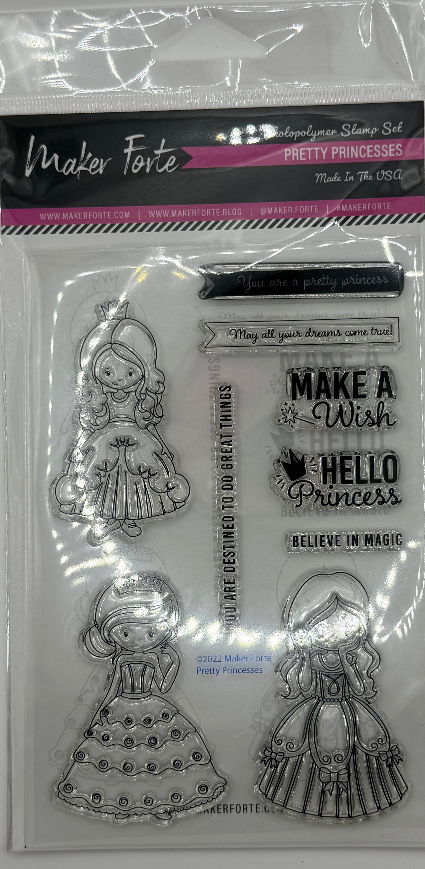 Pretty Princess Stamp Set 4x6 – Princess & Fairytale Photopolymer Stamps | Made in USA
