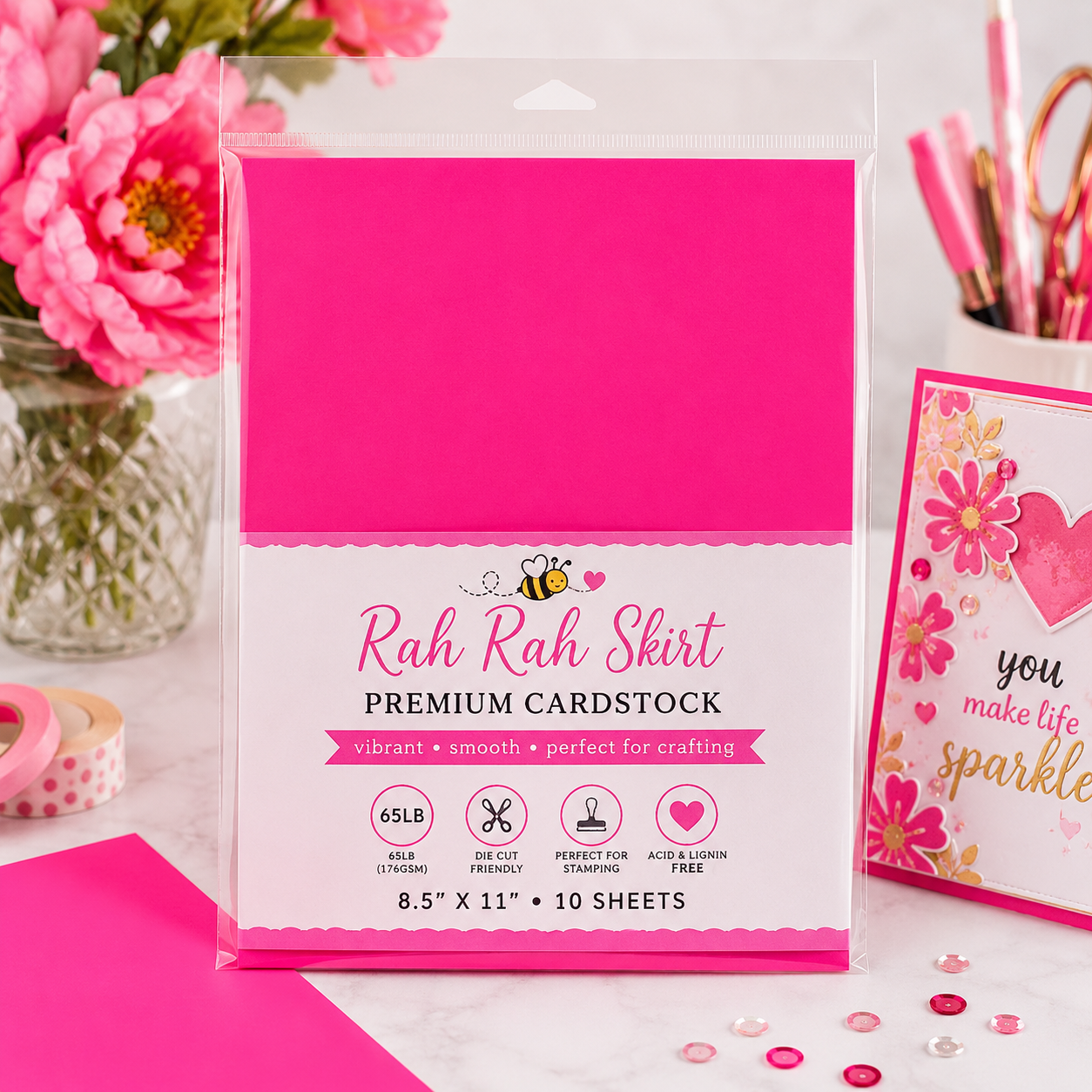 Rah Rah Skirt Premium Cardstock | 8.5" x 11" Neon Pink 65lb Cardstock (10 Pack)