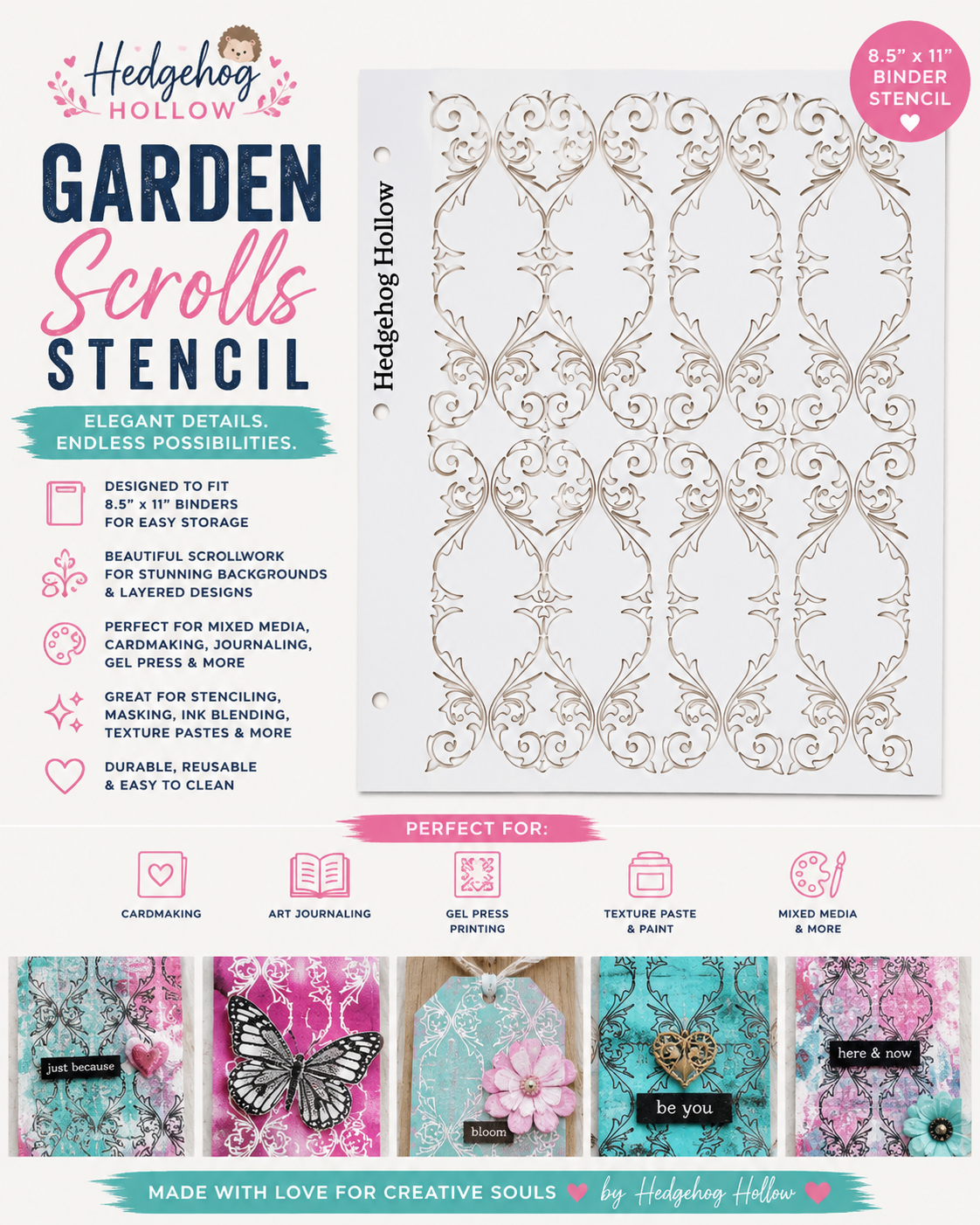 Hedgehog Hollow Garden Scrolls Stencil | 8.5" x 11" Binder Stencil
