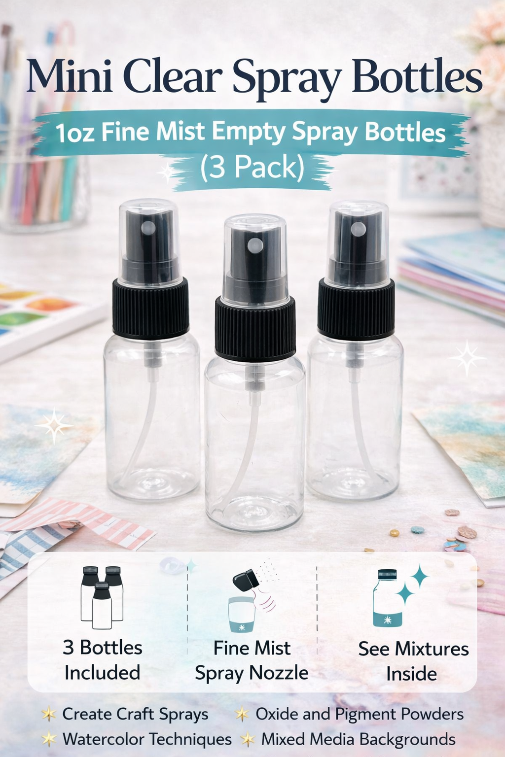 Mini Clear Spray Bottles – 1oz Fine Mist Empty Spray Bottles (3 Pack) | Hedgehog Hollow