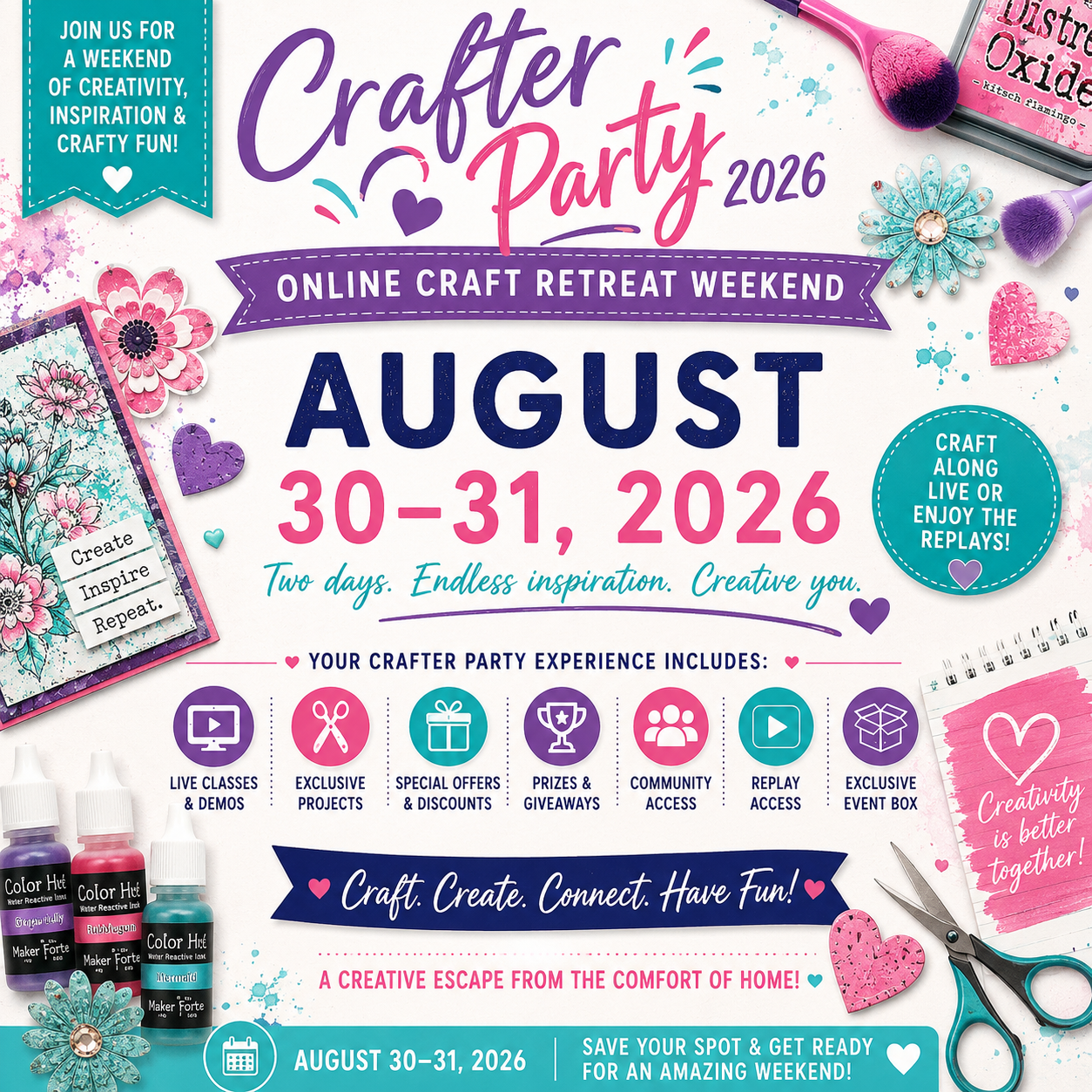 Crafter Party – August 30–31, 2026 Online Craft Retreat Weekend