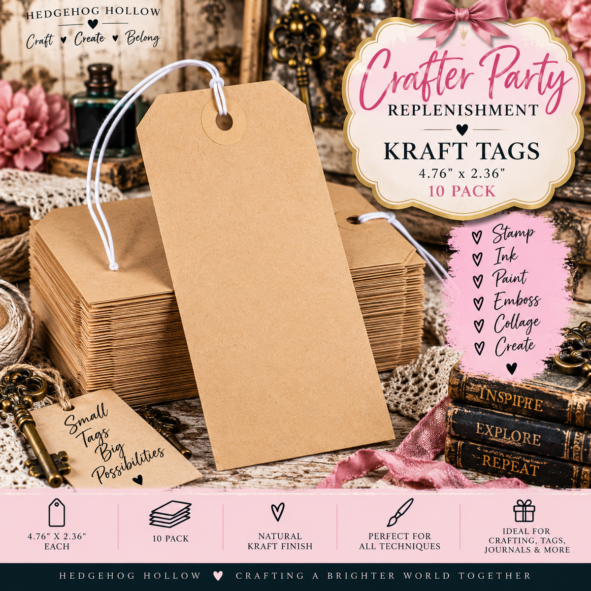 Kraft Tags – 4.76" x 2.36" – 10 Pack | Crafter Party Replenishment