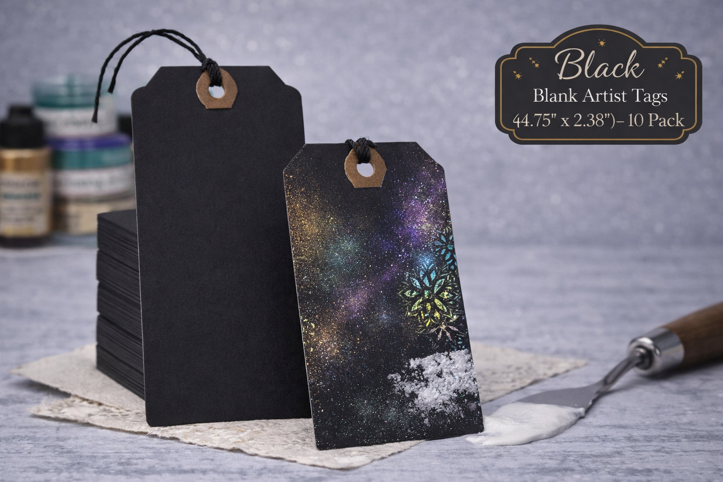 Creative Alchemy Blank Artist Tags – Black (4.75" x 2.38") 10 Pack