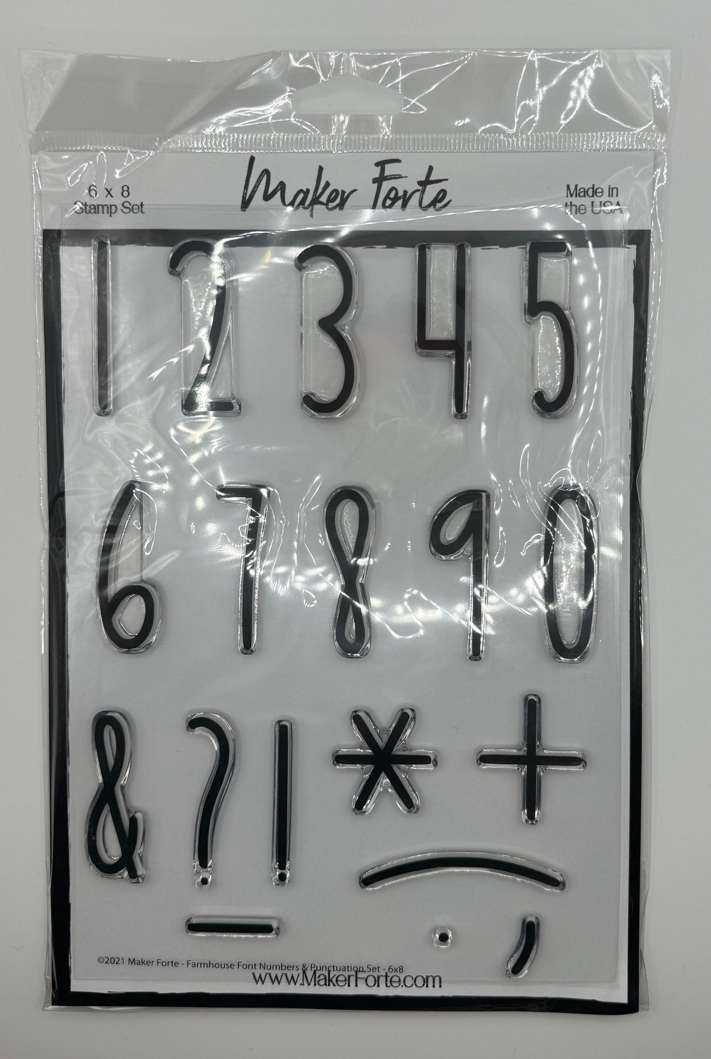 Farmhouse Font Numbers and Punctuation Stamp Set 6x8 Photopolymer | Large Modern Serif Numbers & Punctuation | Made in USA
