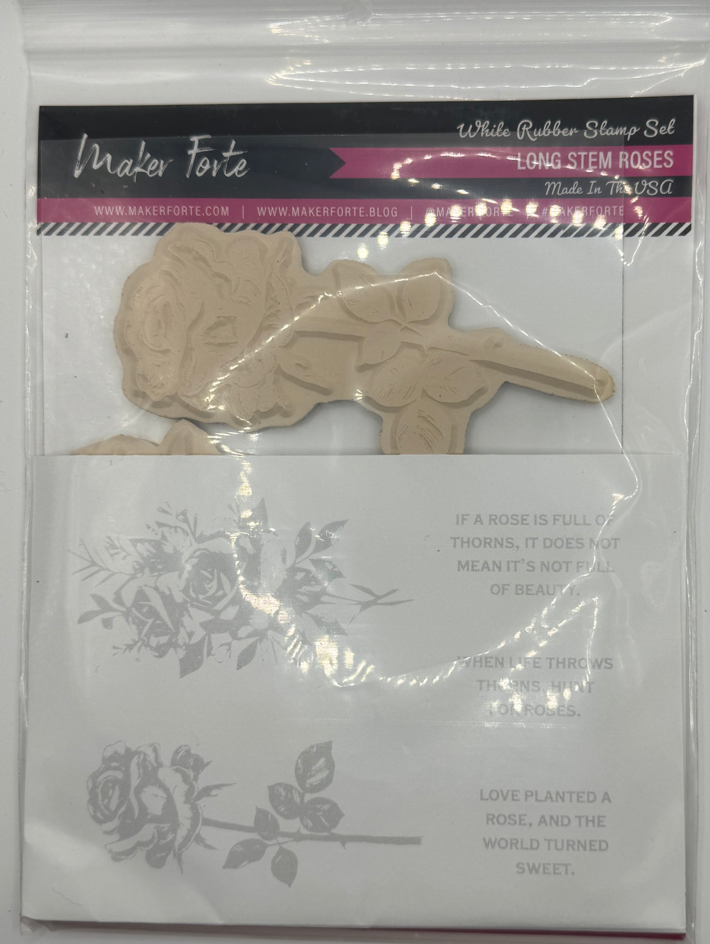 Long Stem Roses 6x8 White Rubber Stamp Set – Botanical Rose Image & Inspirational Sentiments – Deep Etched Made in USA