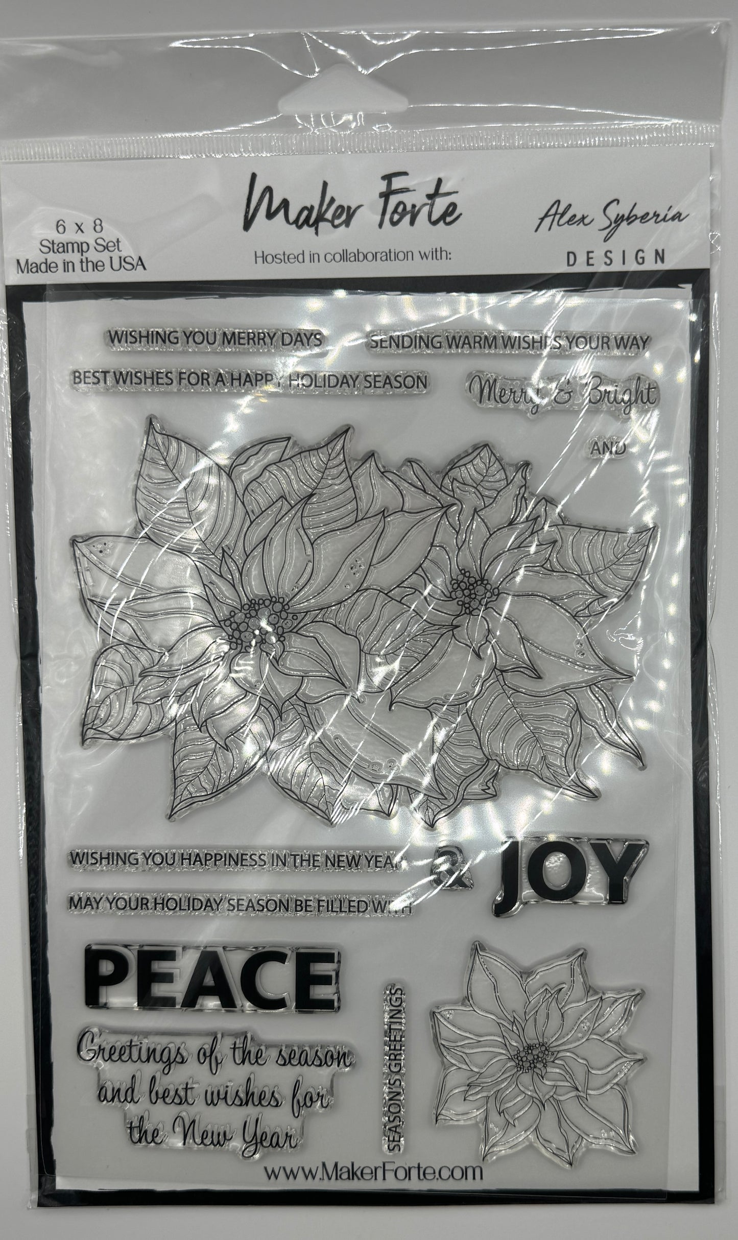 Poinsettia 6x8 Stamp Set | Large Holiday Floral & Christmas Sentiments | Made in USA