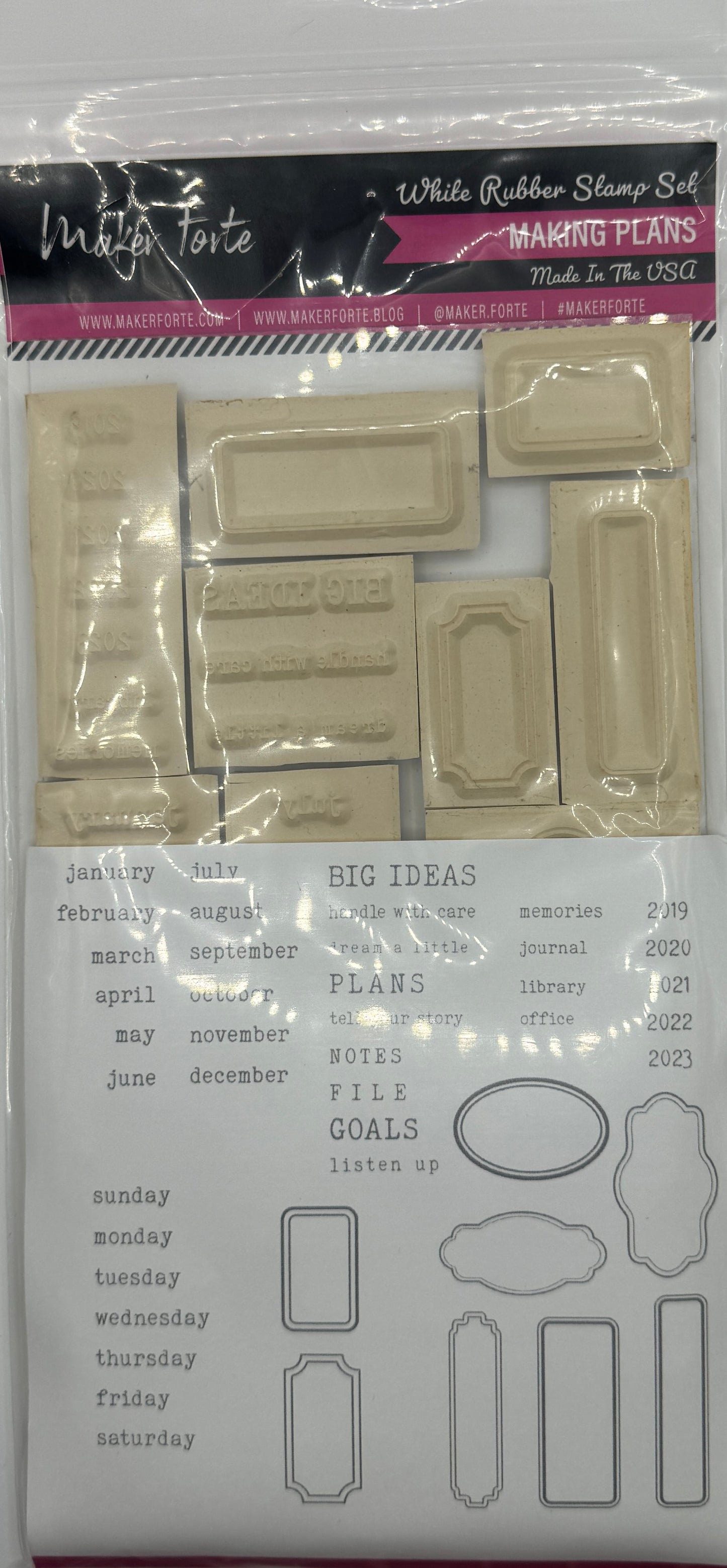 Making Plans 4x8 White Rubber Stamp Set – Planner Labels, Months & Days – Deep Etched Made in USA