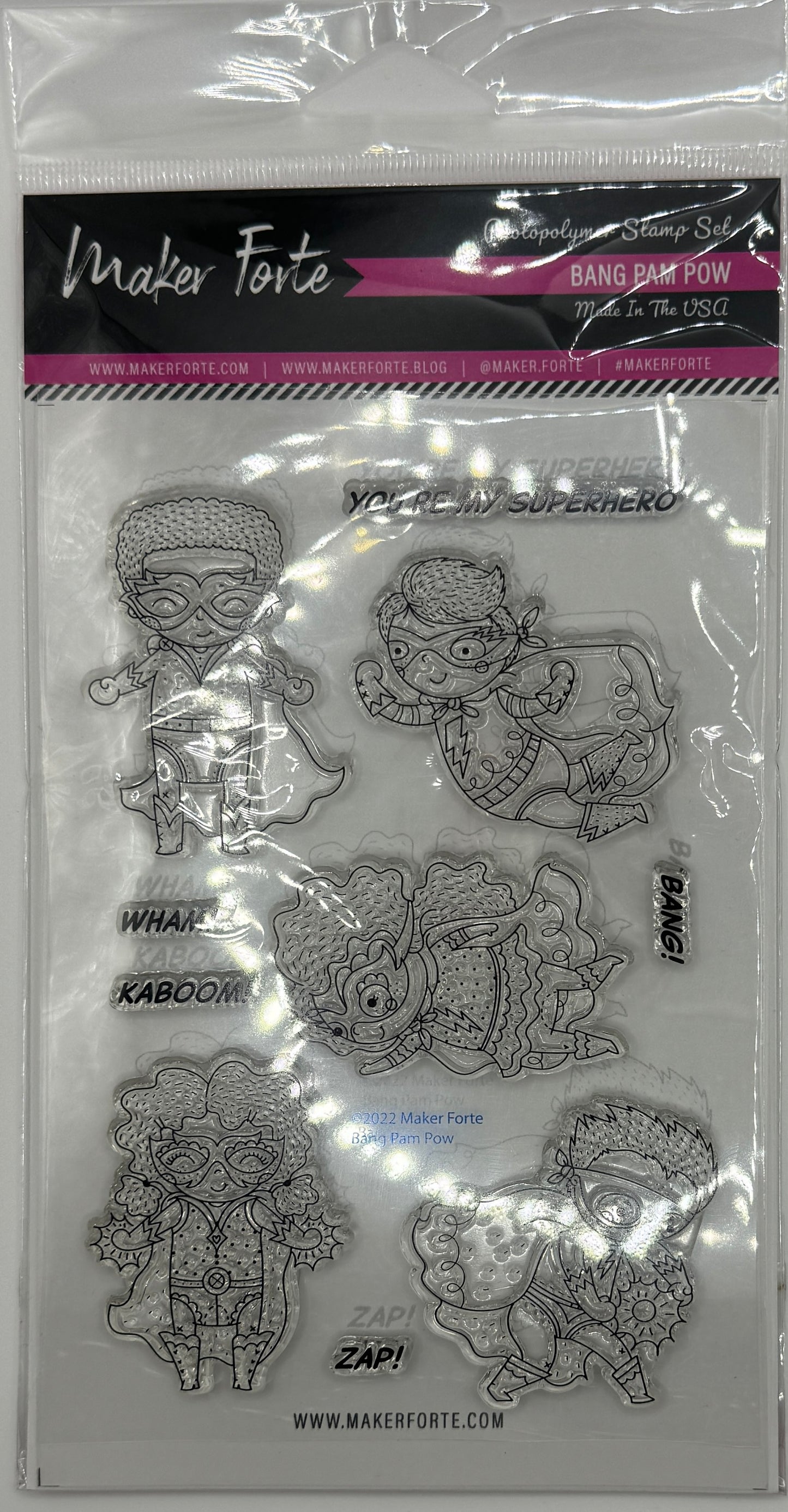 Bang Bam Pow 4x6 Clear Photopolymer Stamp Set – Superhero Kids Card Making Stamps