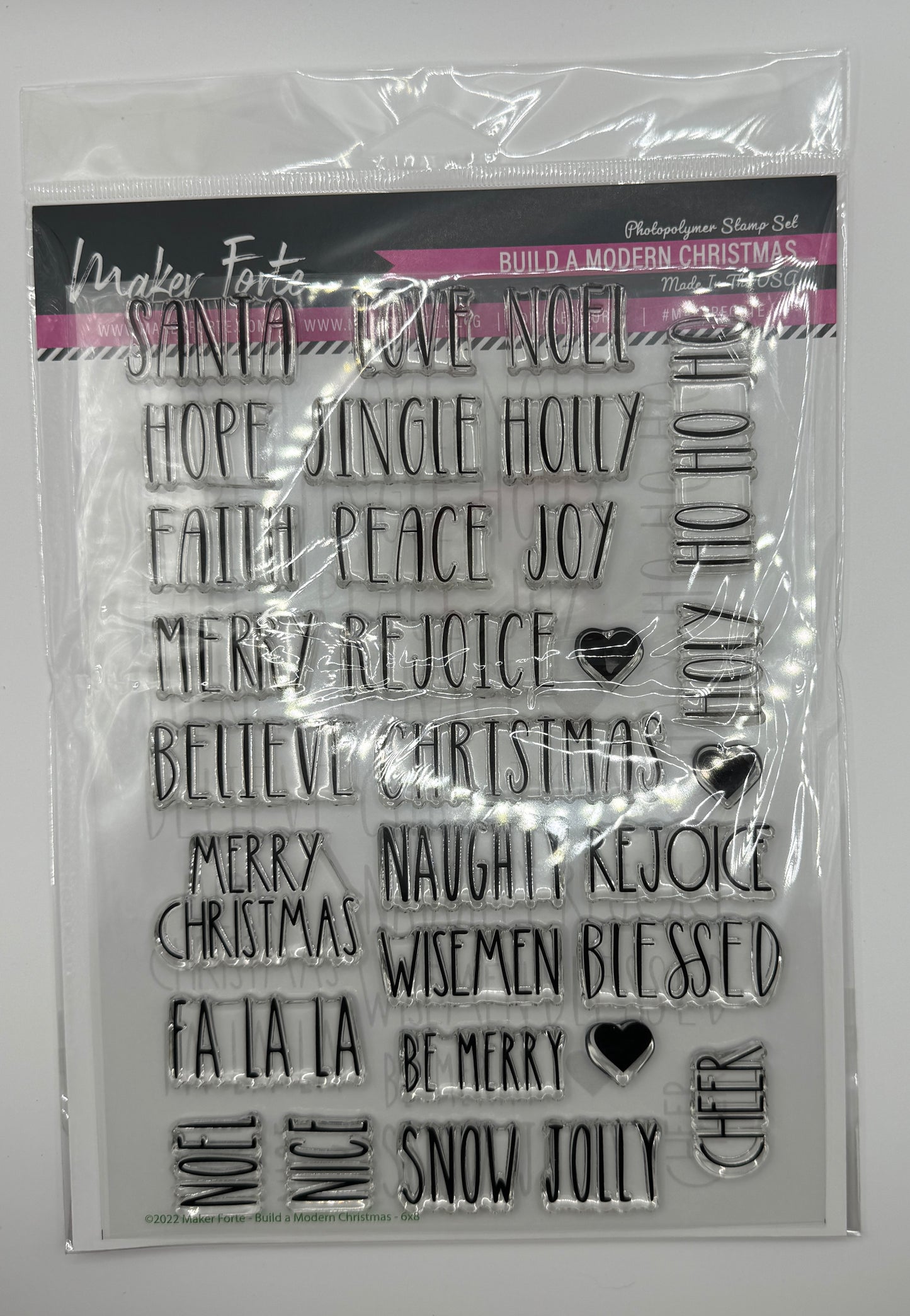 Build a Modern Christmas Stamp Set 6x8 Photopolymer | Trendy Holiday Word Art Sentiments | Made in USA