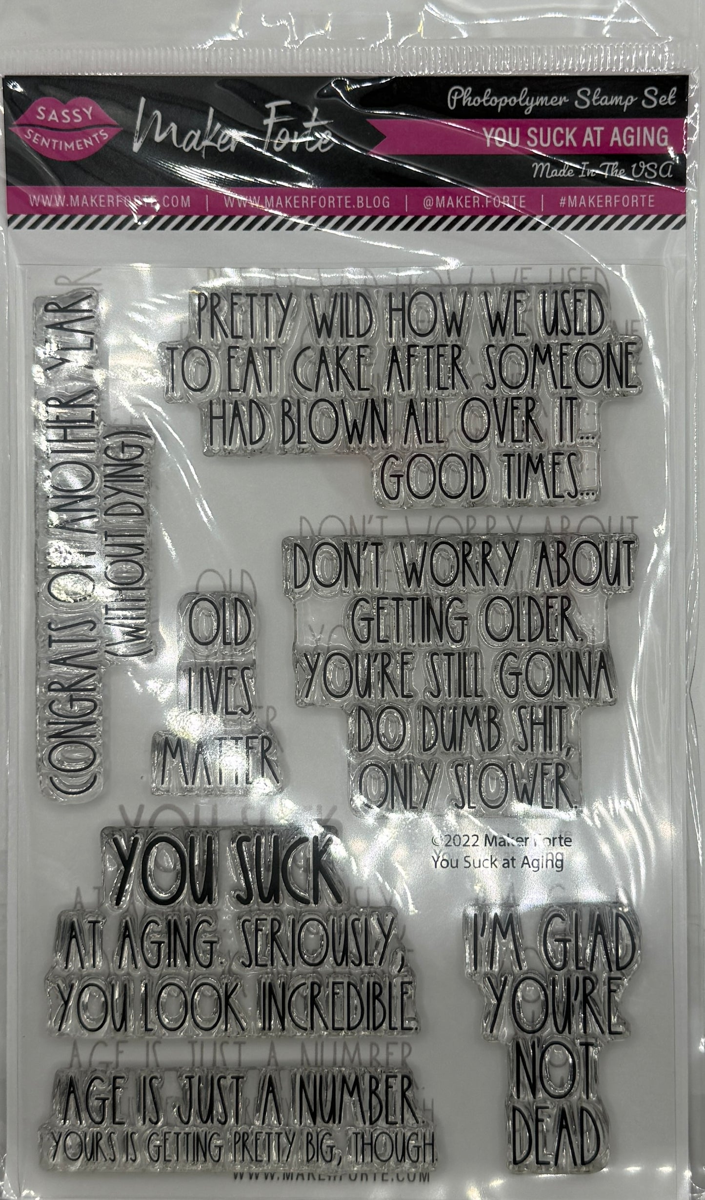You Suck at Aging 4x6 Clear Photopolymer Stamp Set – Funny Birthday & Sassy Adult Humor Sentiments