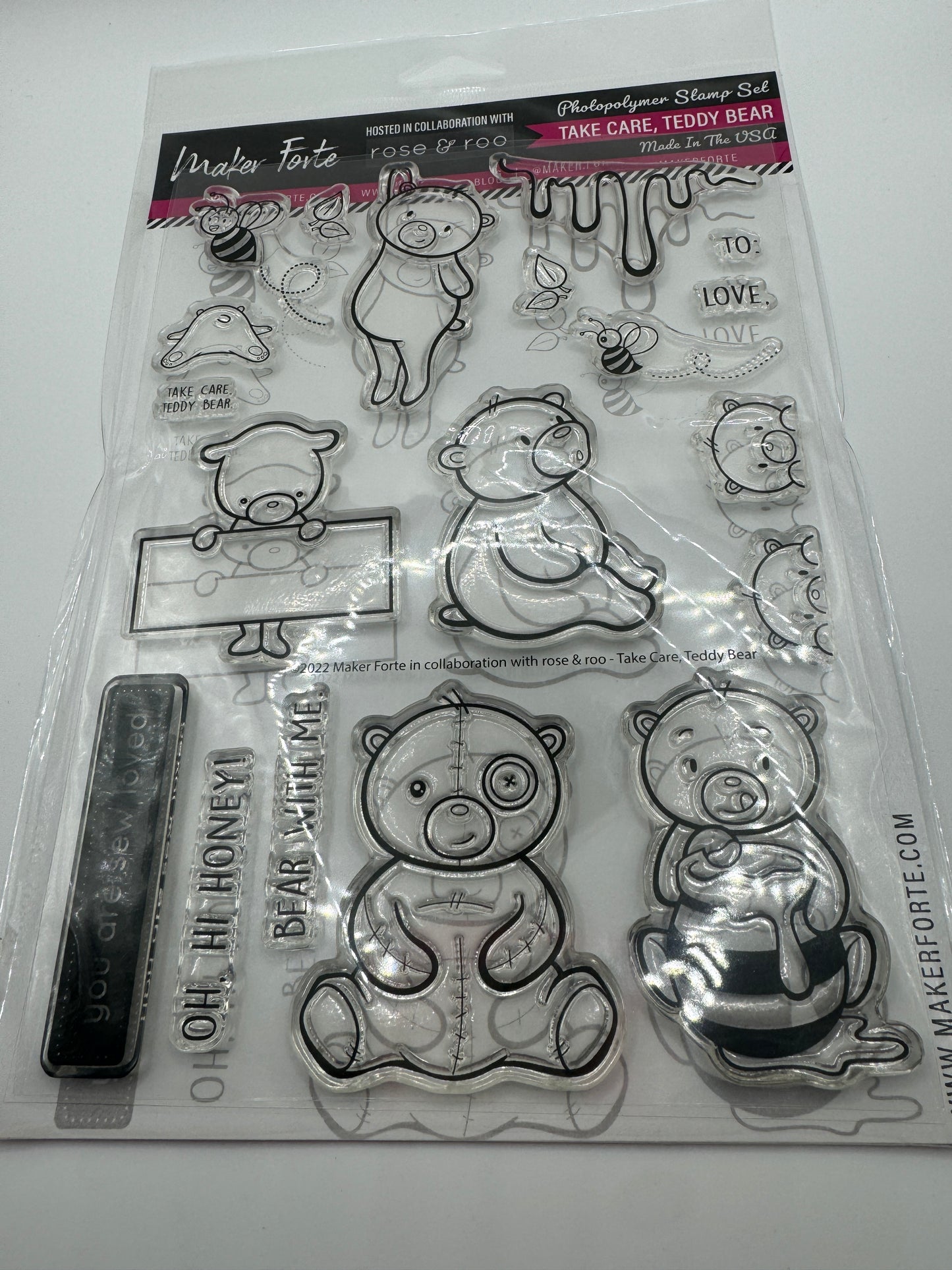 Take Care Teddy Bear Stamp Set 6x8 Photopolymer | Cute Bear & Bee Stamps | Made in USA