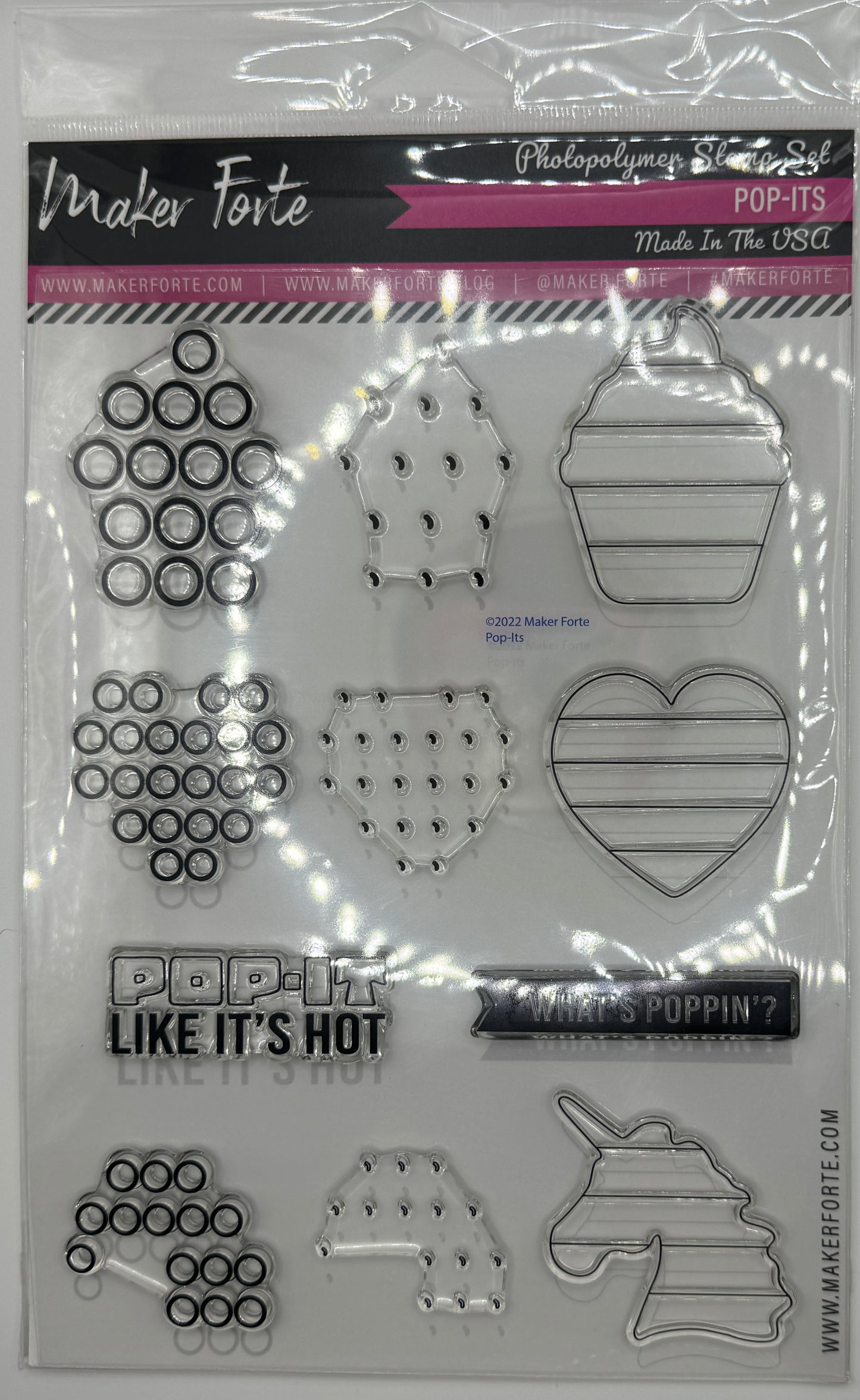 Pop-Its 6x8 Stamp Set | Fidget Popper Shapes & Fun Sentiments | Made in USA
