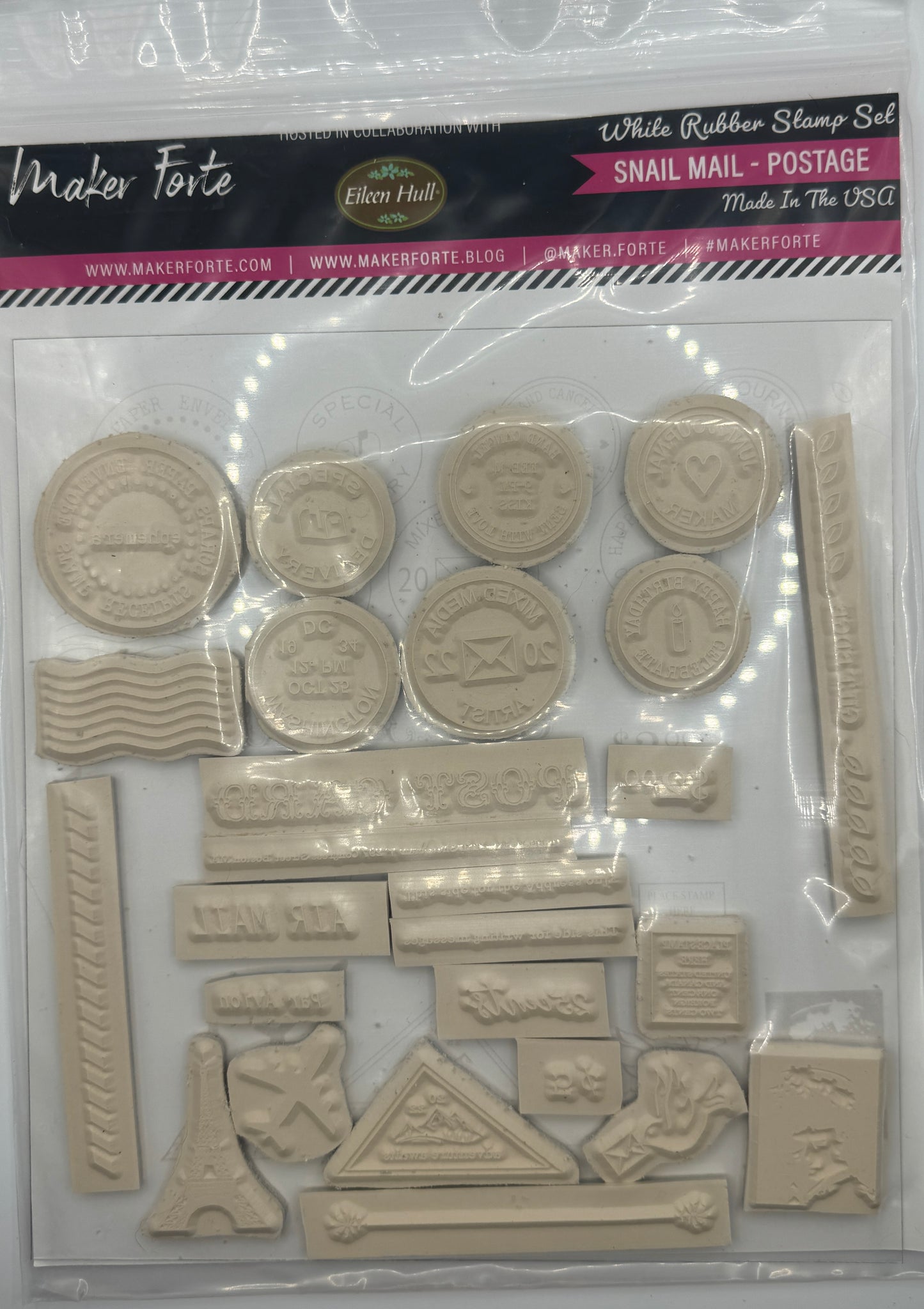 Snail Mail – Postage 6x8 White Rubber Stamp Set – Vintage Postmarks, Air Mail & Travel Mail Art – Deep Etched Made in USA