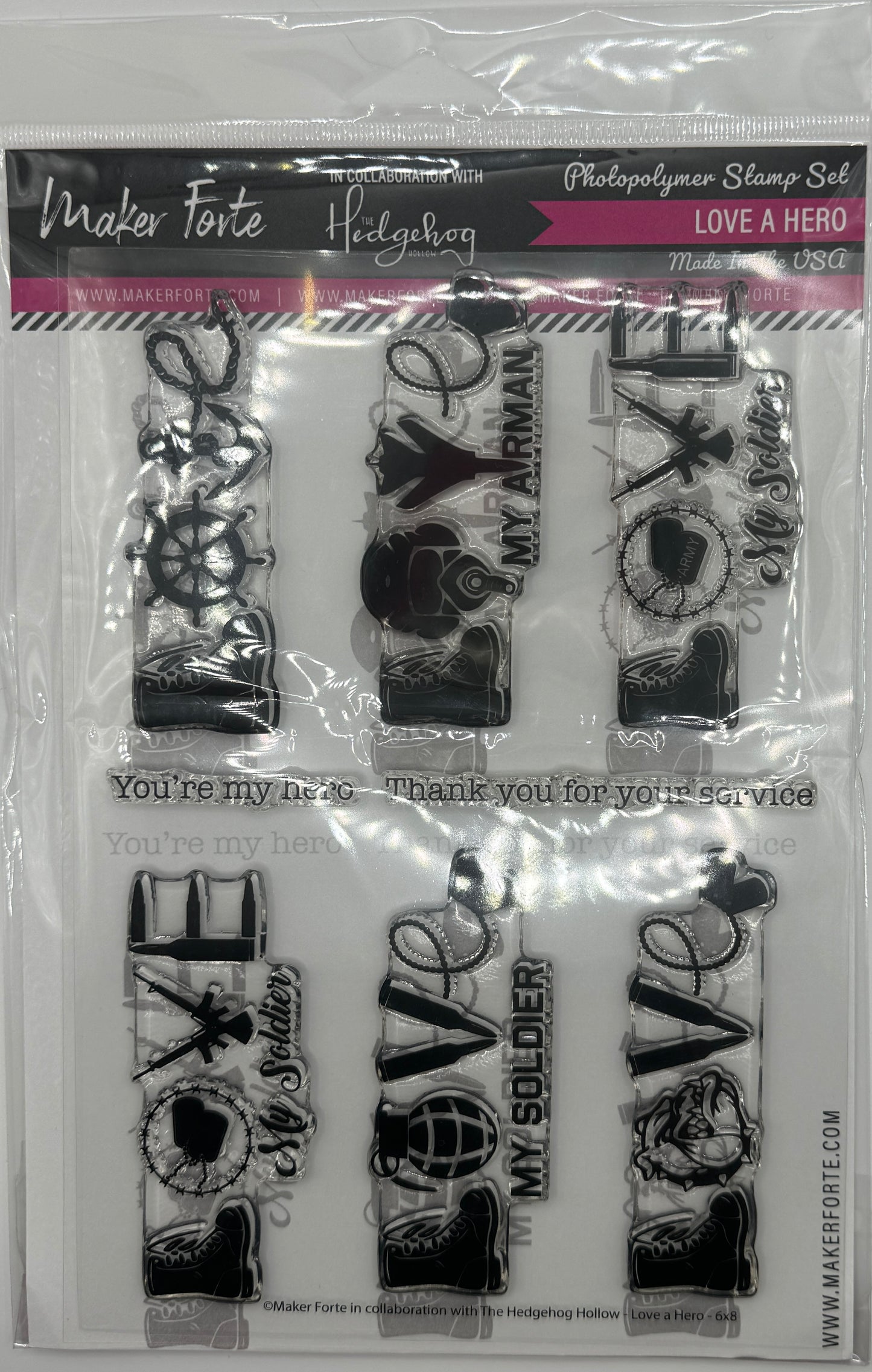 Love a Hero 6x8 Stamp Set | Military Appreciation & Patriotic Card Stamps | Made in USA