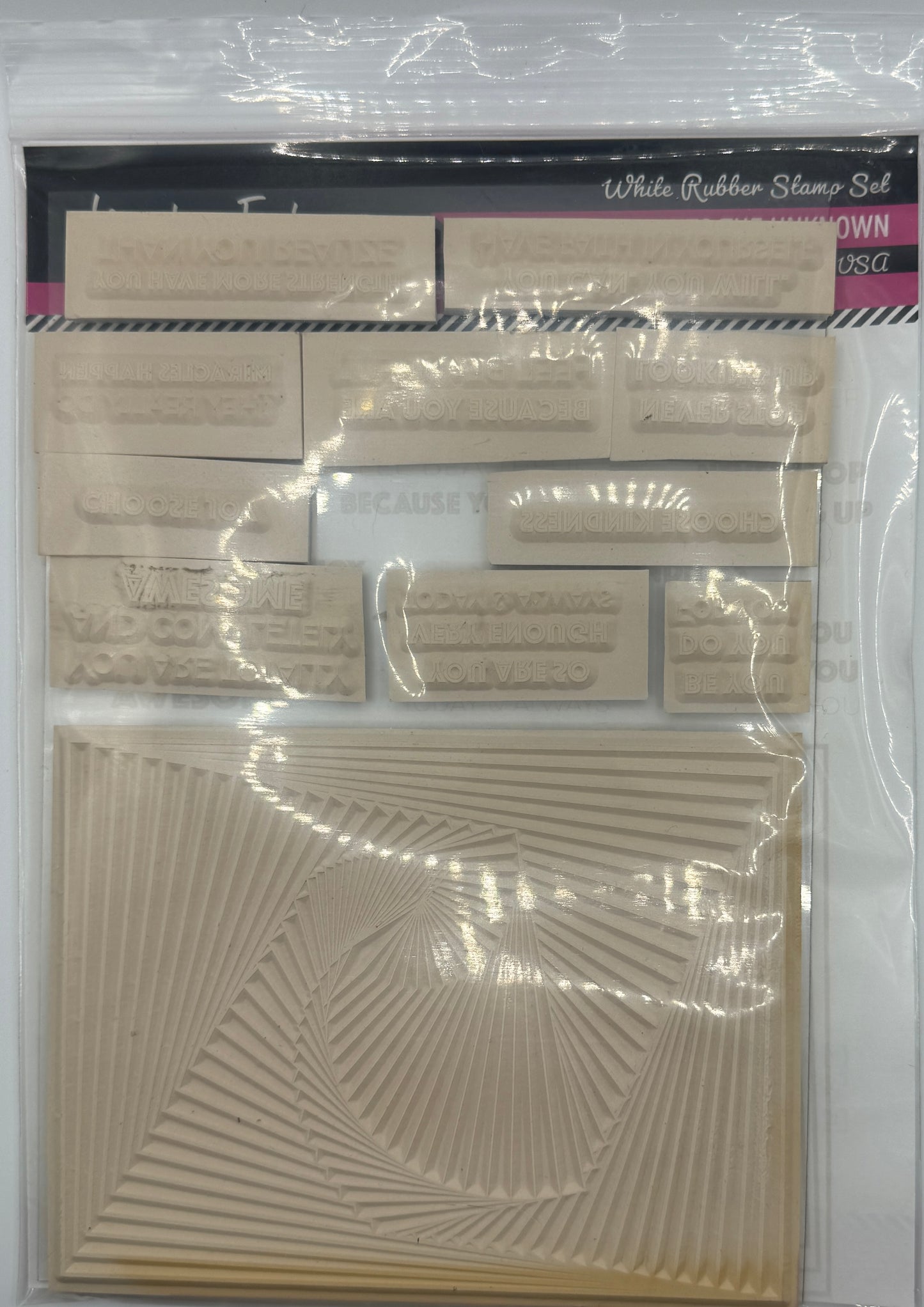 Into the Unknown 6x8 White Rubber Stamp Set – Geometric Spiral Background & Inspirational Sentiments – Made in USA