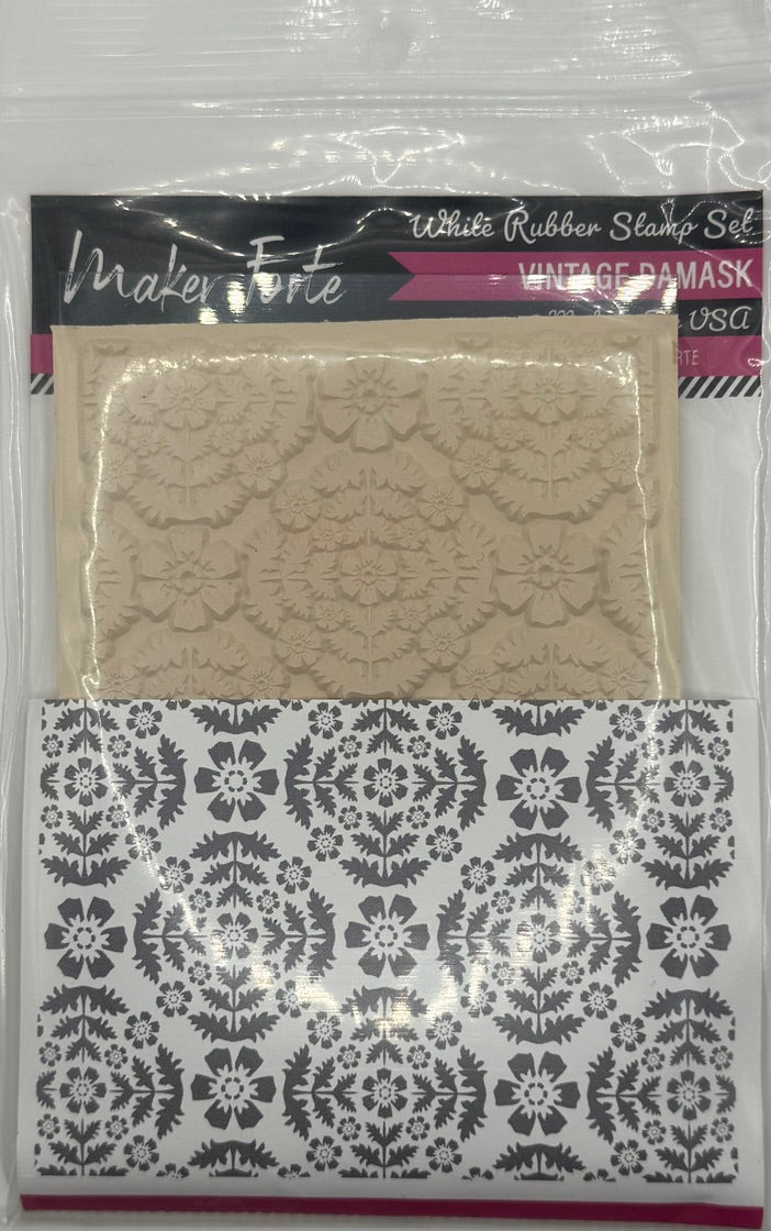 Vintage Damask – 4x5 White Rubber Stamp | Elegant Damask Background Stamp | Made in the USA