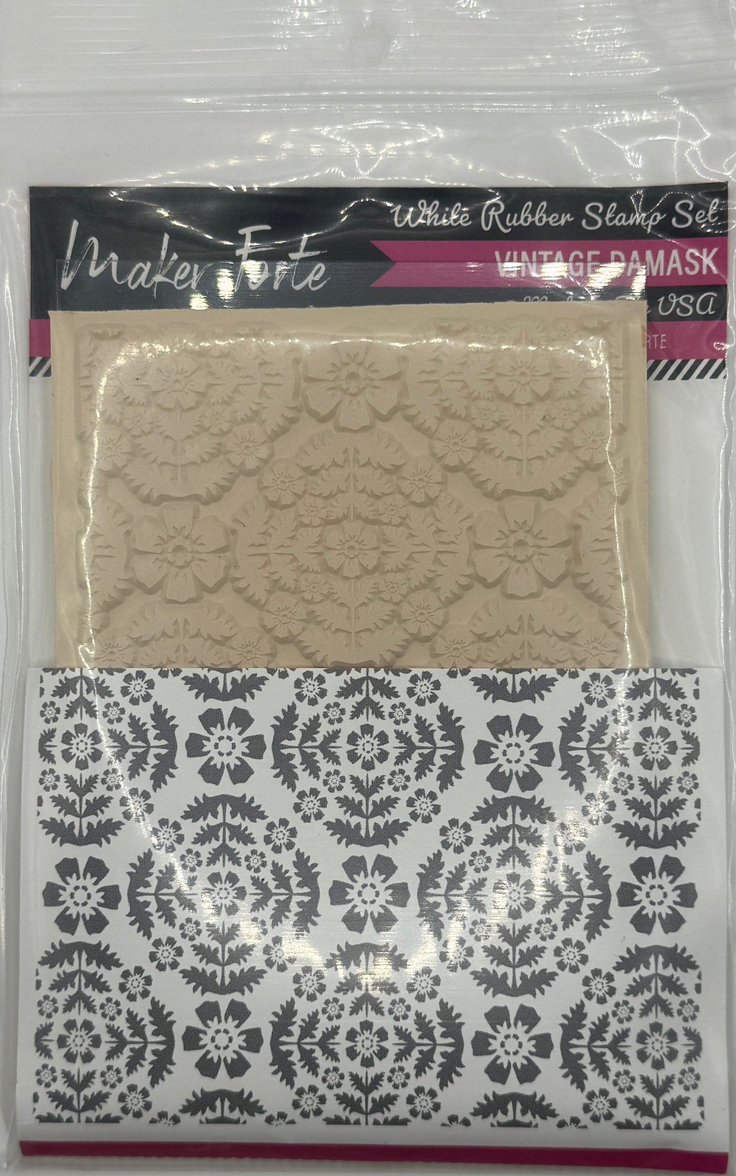 Vintage Damask 4x5 White Rubber Stamp Set – Ornate Floral Background – Deep Etched Made in USA