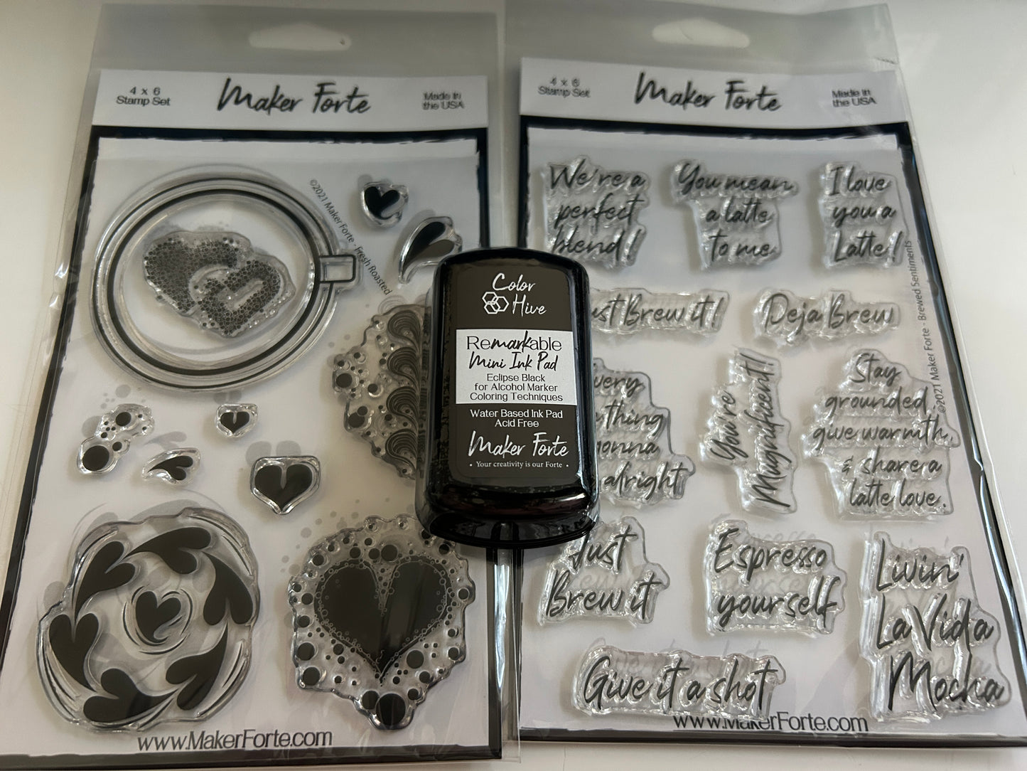 Mini Remarkable Black Ink Pad with 2 Stamp Sets (Latte Love)