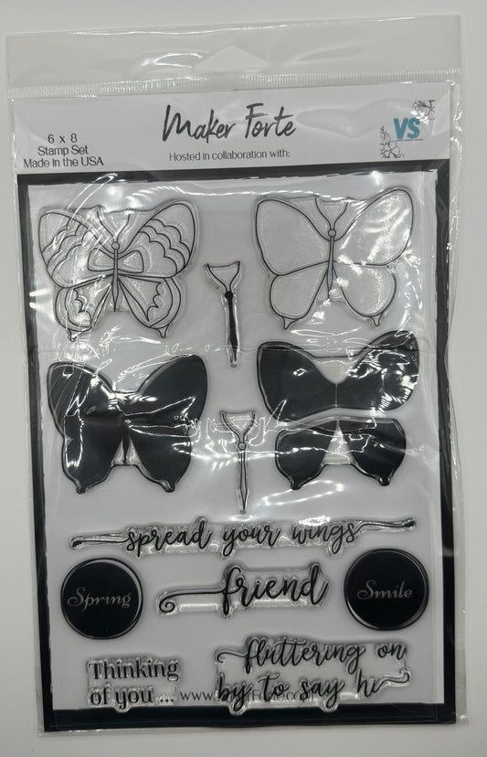 Build a Butterfly Stamp Set 6x8 Photopolymer | Layered Butterfly Builder & Sentiments | Made in USA