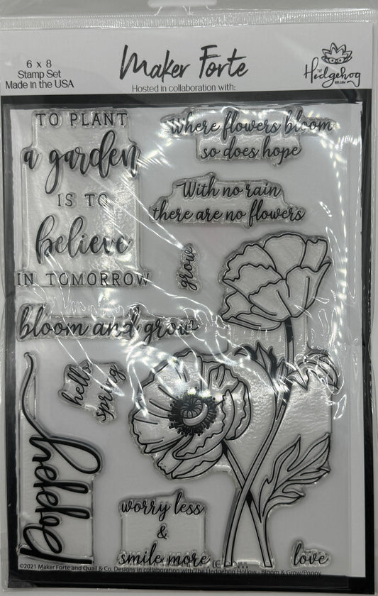 Bloom & Grow Poppy Photopolymer Stamp Set 6x8 | Floral Poppy & Inspirational Sentiment Stamps