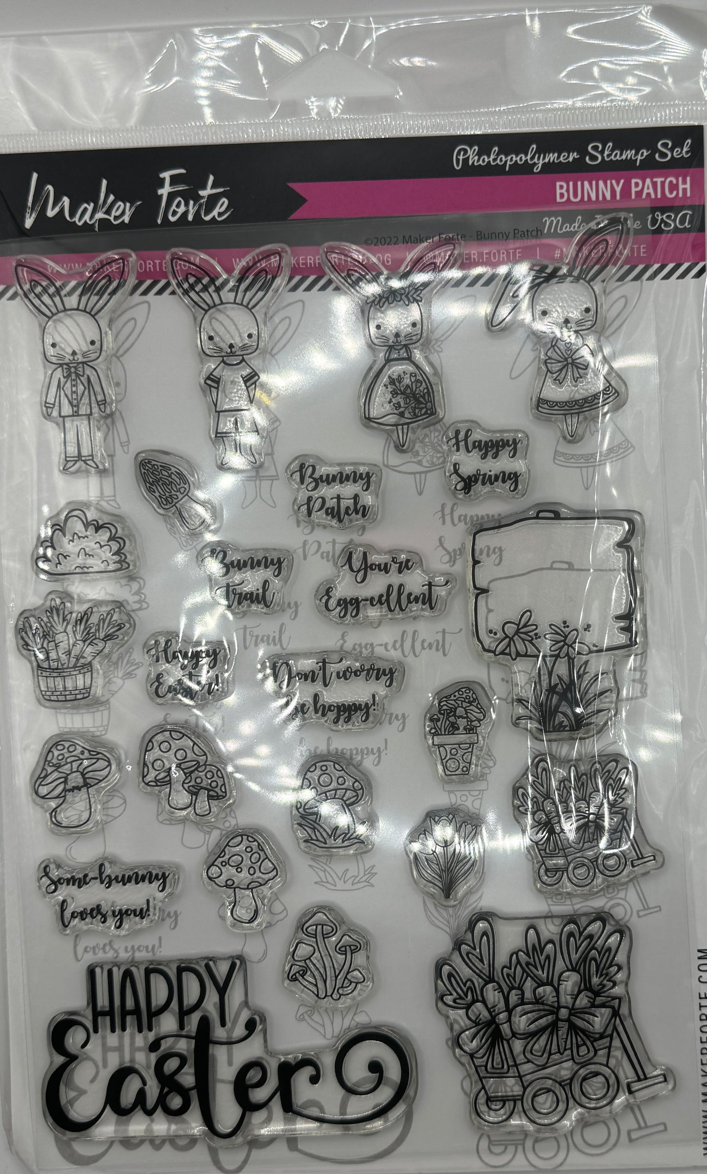 Bunny Patch 6x8 Stamp Set | Easter Bunny, Spring Garden & Mushroom Scene Builder | Made in USA