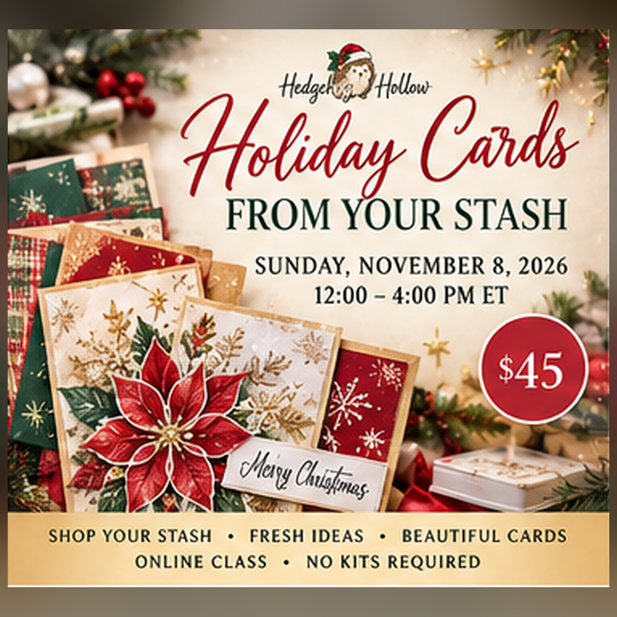 Holiday Cards From Your Stash – November 8, 2026 — Hedgehog Hollow supplied Christmas artwork
